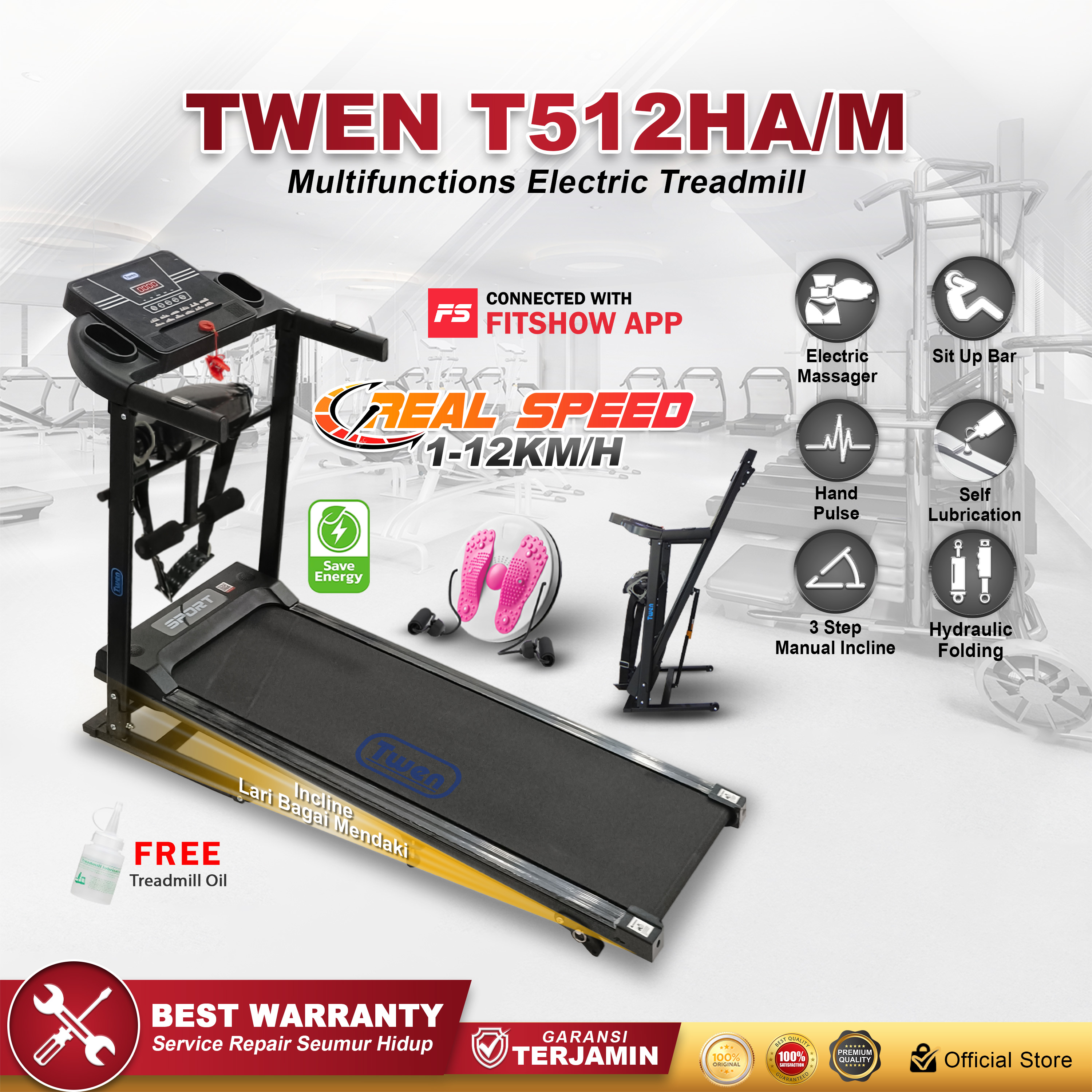 TWEN T512HA+M Treadmill Listrik Multifungsi
