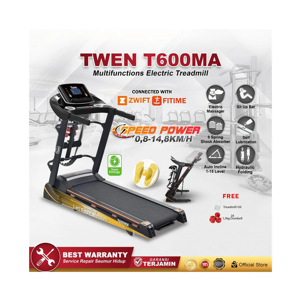 TWEN T600 MA Treadmil Listrik Multifungsi Treadmill