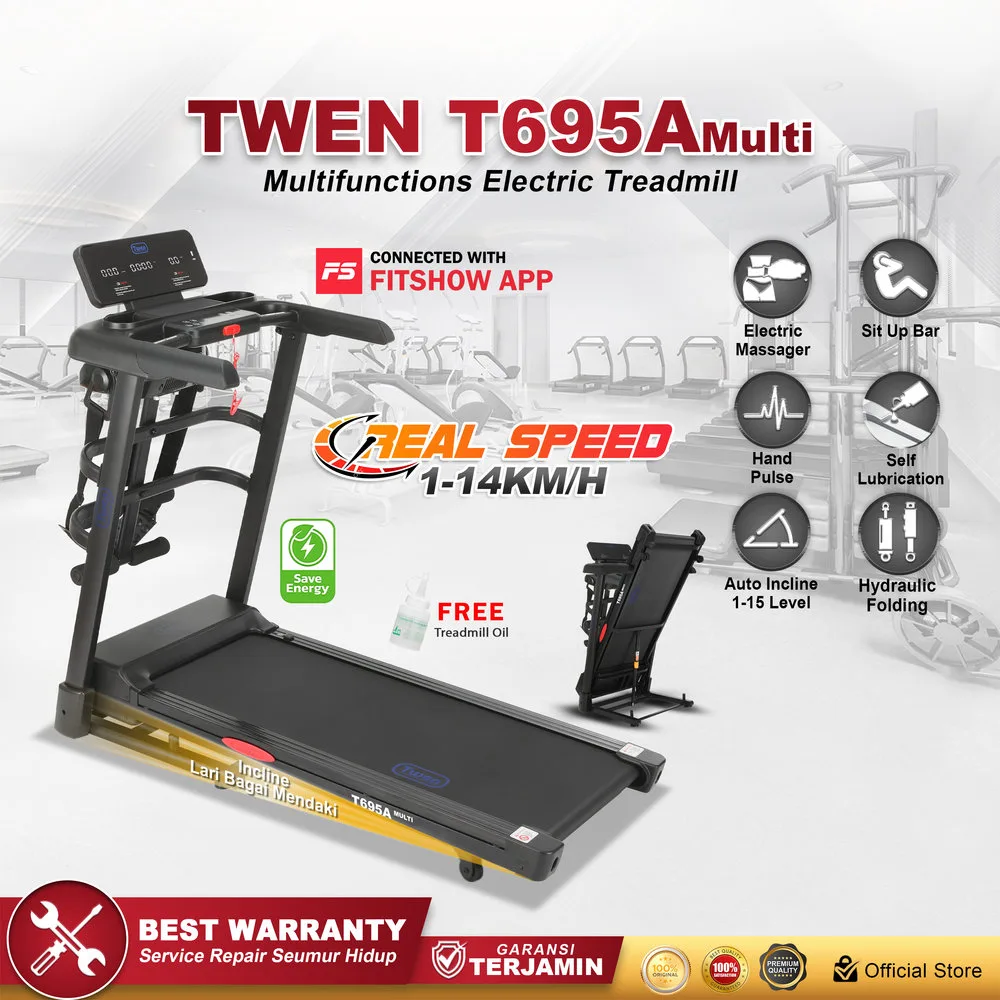 TWEN T695A Multi Treadmill Listrik Multifungsi Treadmill Portable Treadmill Multifungsi Treadmil Lipat Alat Olahraga
