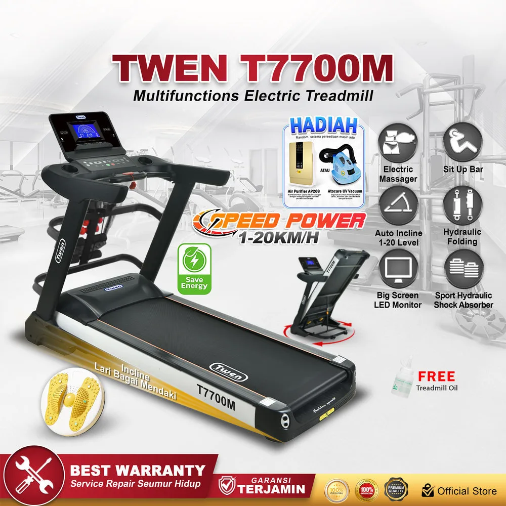 TWEN T7700M Treadmill Listrik Multifungsi Portable Treadmil
