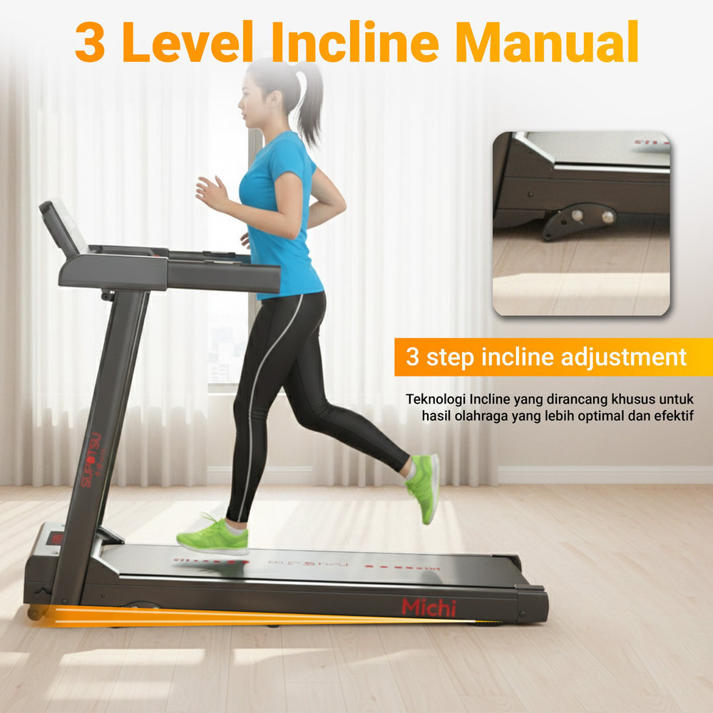 SUPOTSU Michi Hitam Multi Treadmill Listrik Gambar produk 7