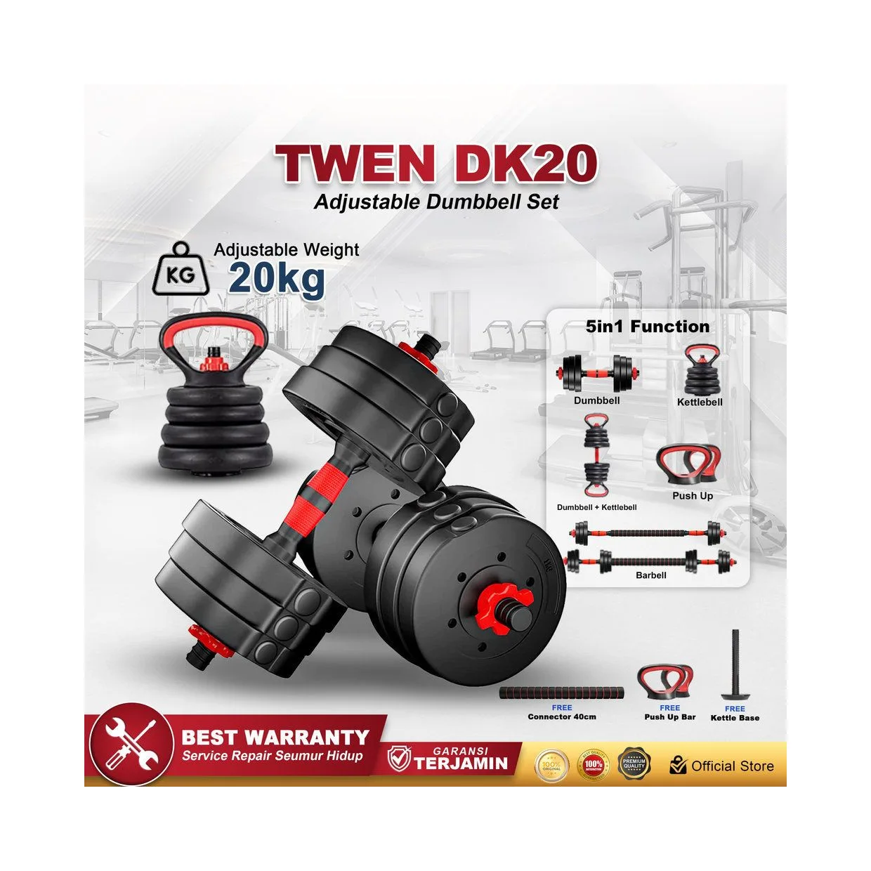 TWEN Dumbbell Set 20kg Kettlebell