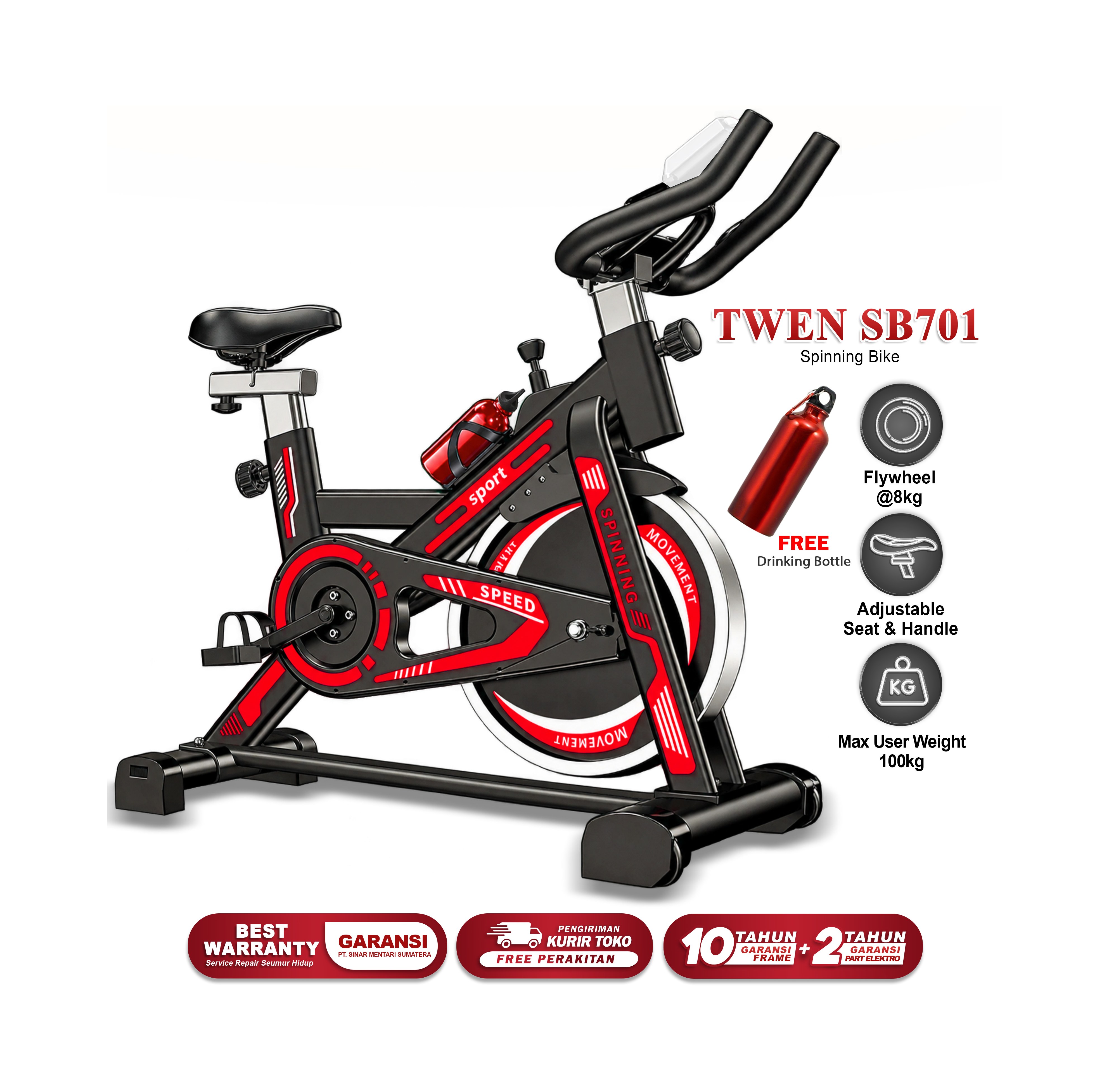 Twen SB701 Red Spinning Bike Sepeda Kardio Sepeda Statis Sepeda Fitness Alat Olahraga