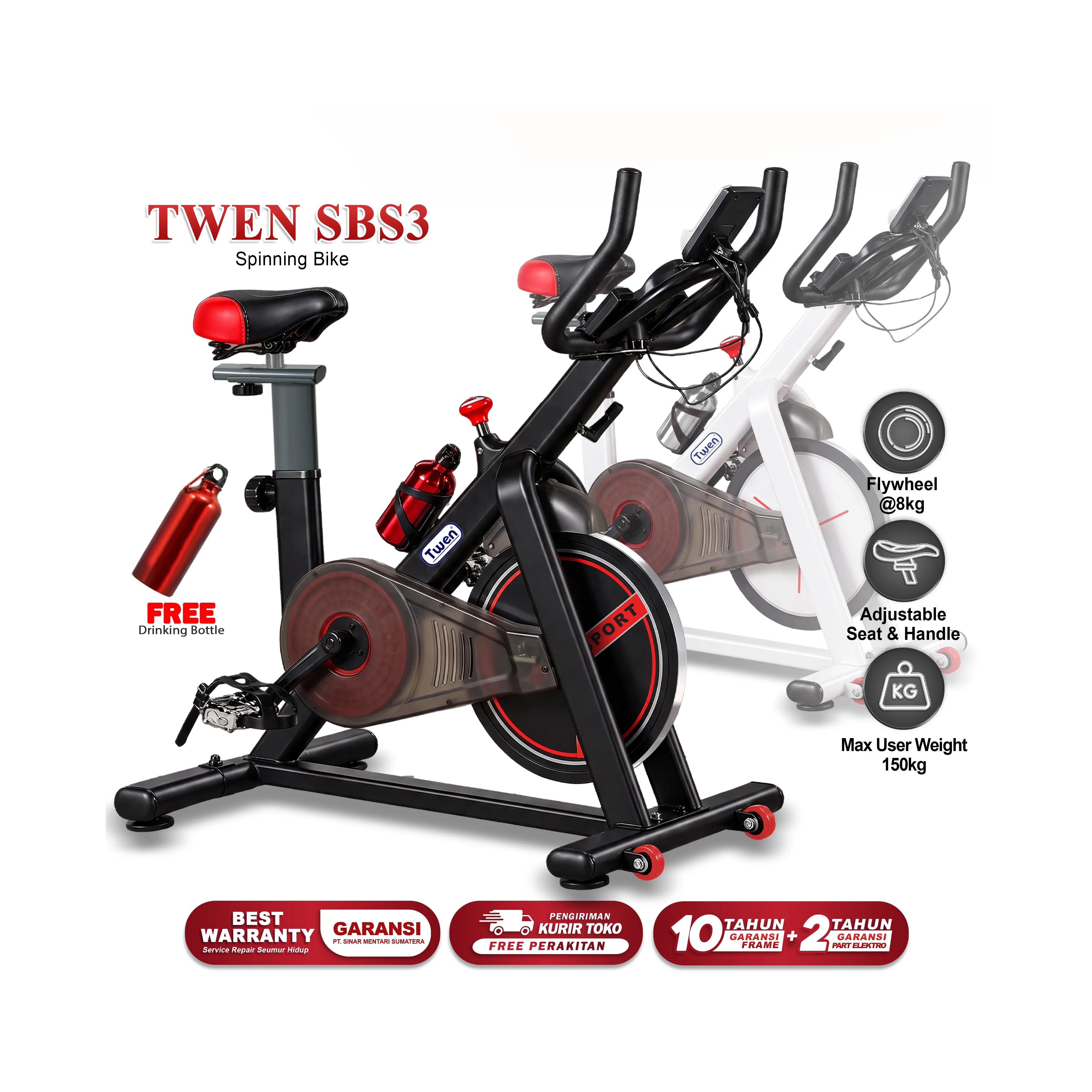 Twen S3 White Spin Bike Sepeda Kardio Statis Fitness Alat
