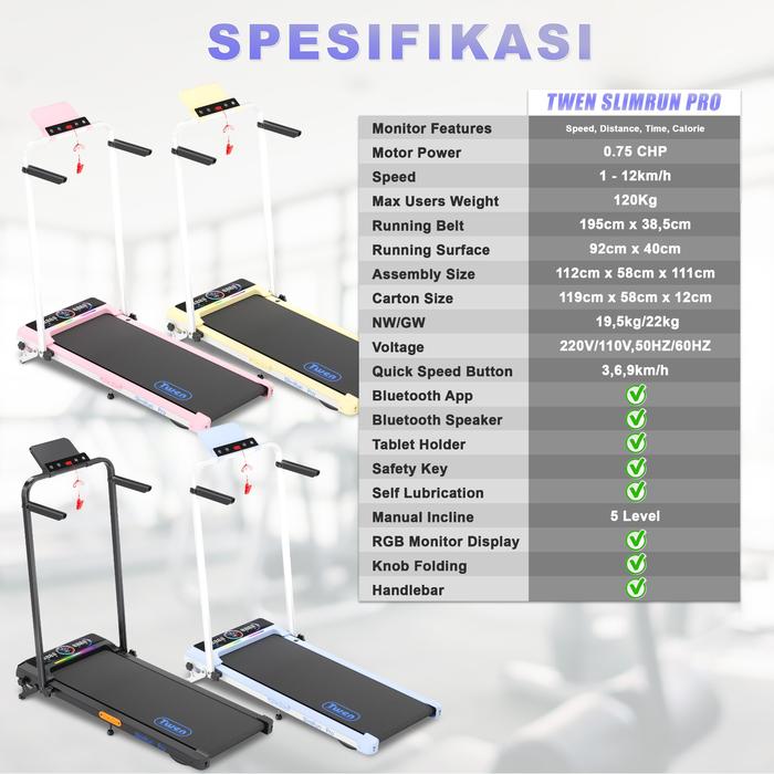 TWEN Slim Run Pro Hitam Treadmill Listrik Portable Walking Pad Gambar produk 2