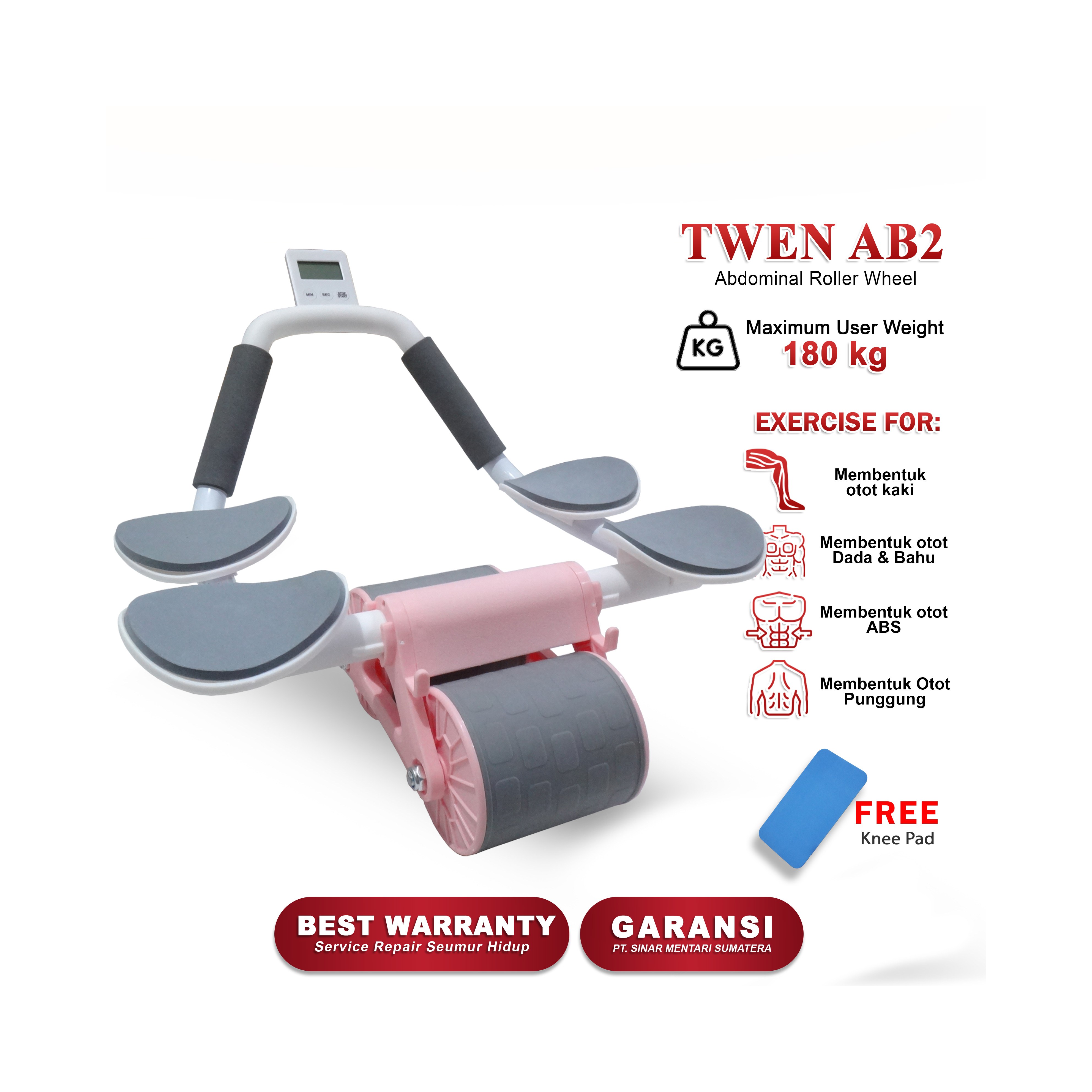 TWEN Ab Wheel 2 Roller Wheels Gambar produk 8