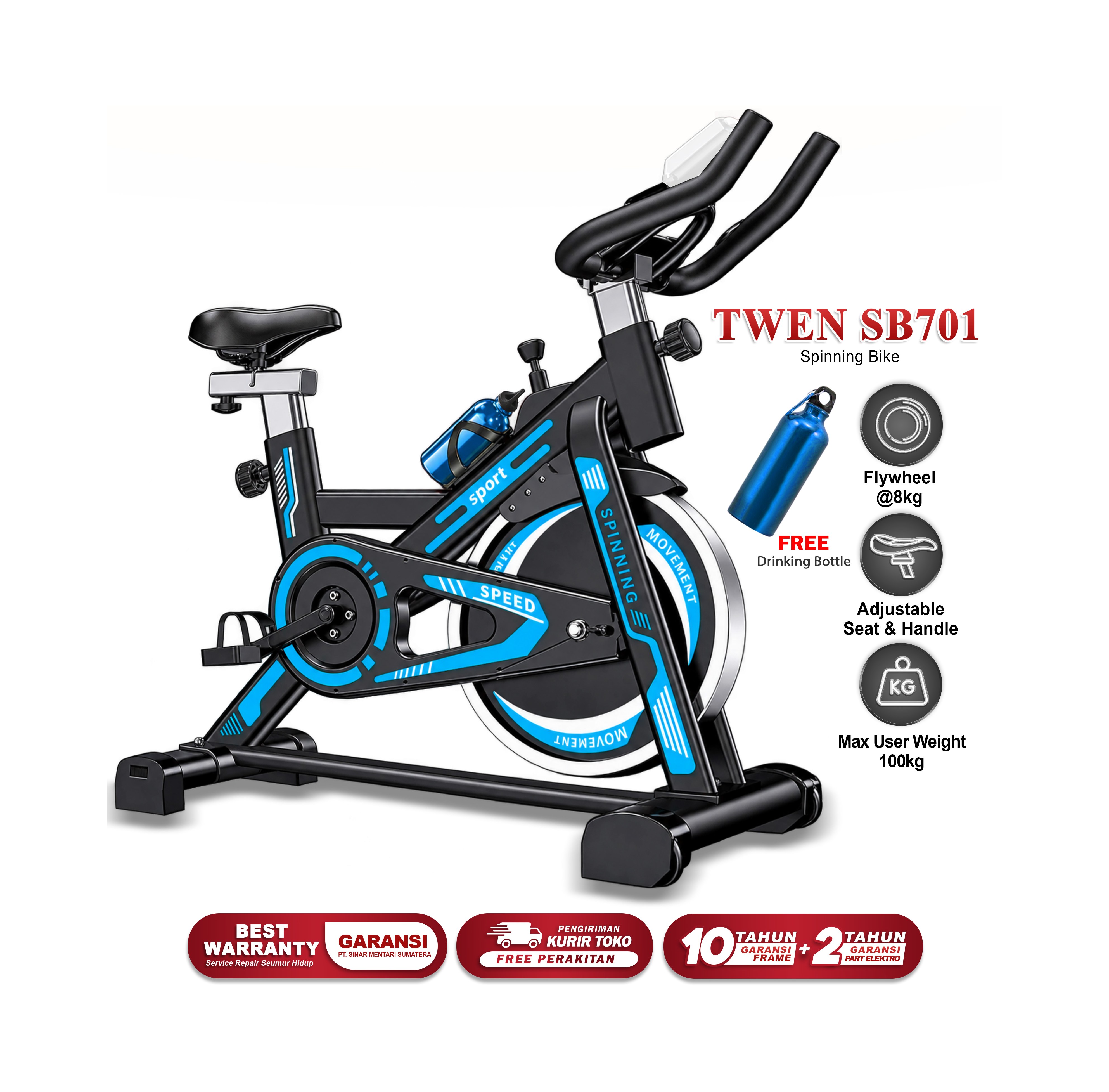Twen SB701 Blue Spinning Bike Sepeda Kardio Sepeda Statis Sepeda Fitness Alat Olahraga