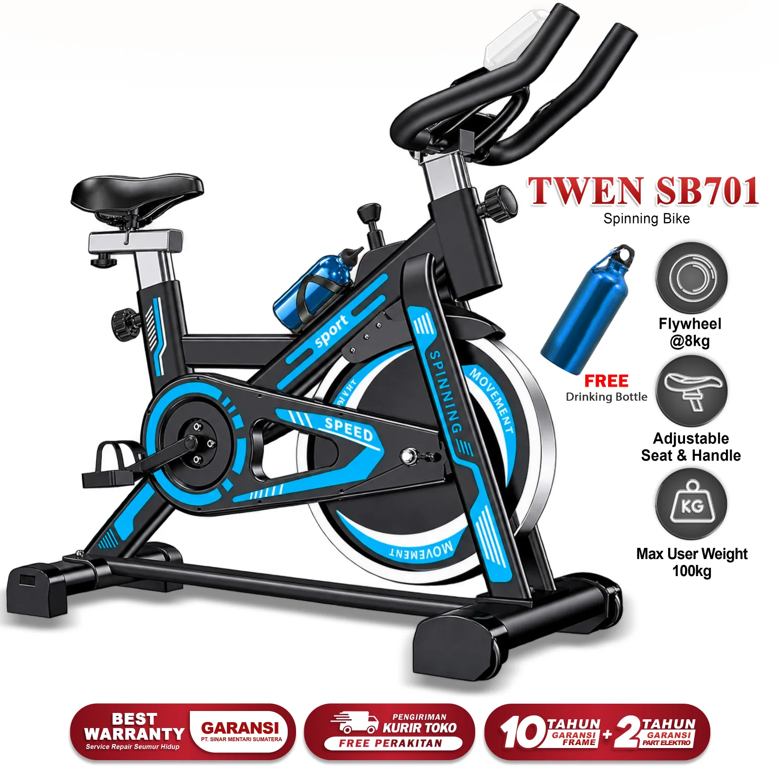 Twen SB701 Blue Spinning Bike Sepeda Kardio Statis Fitness Alat