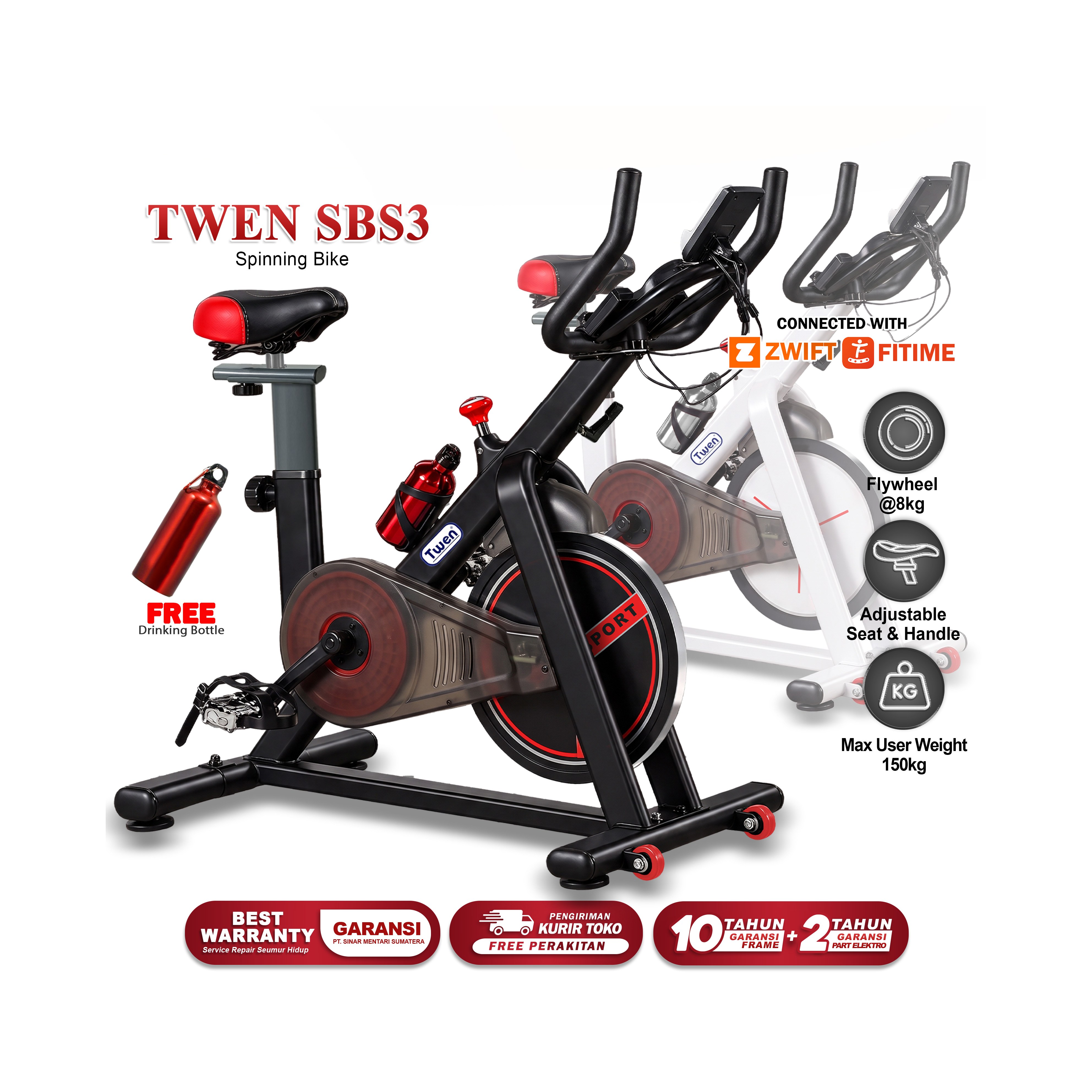 Twen S3 Black + App Spin Bike Sepeda Kardio Sepeda Statis Sepeda Fitness Alat Olahraga