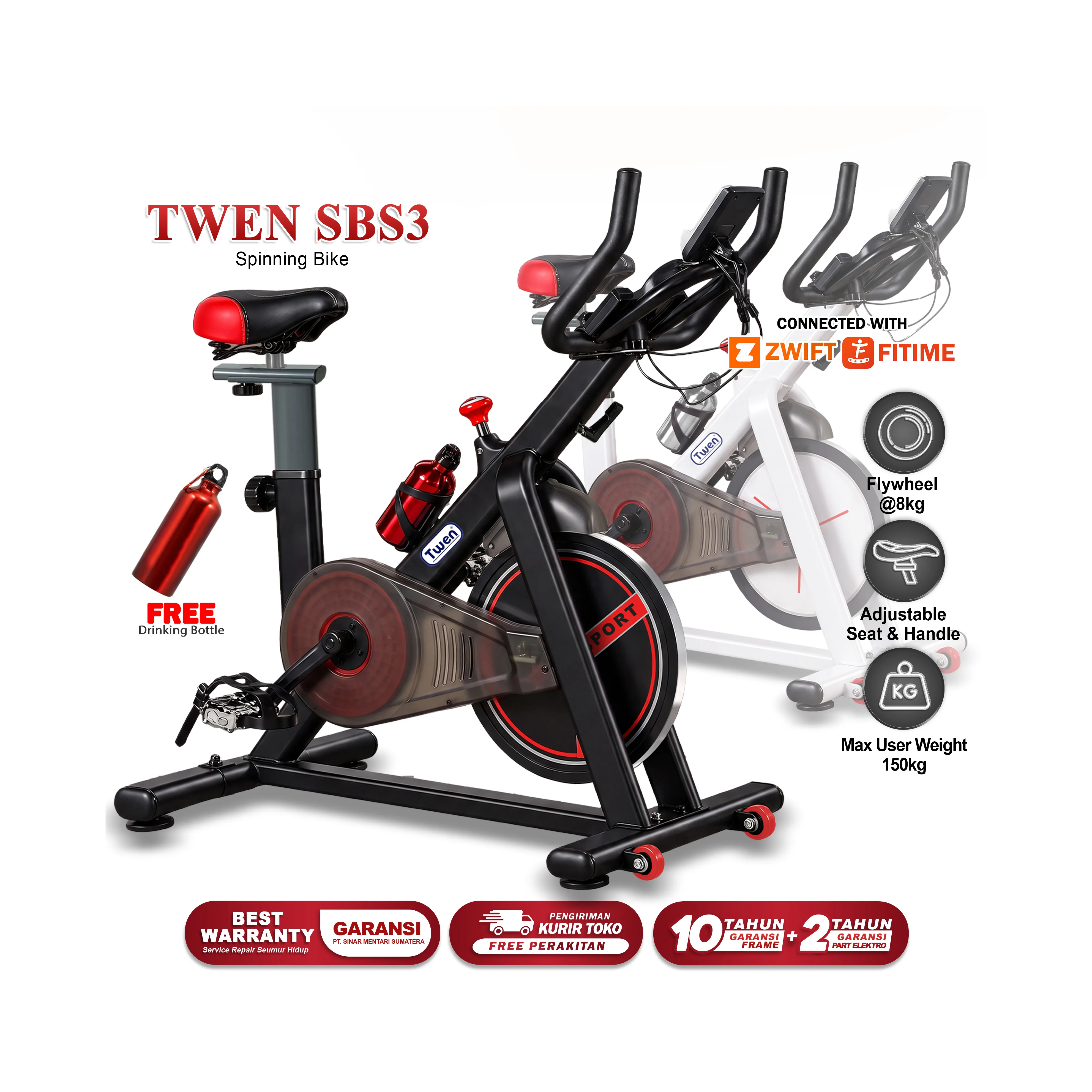 Twen S3 Black + App Spin Bike Sepeda Kardio Statis Fitness Alat