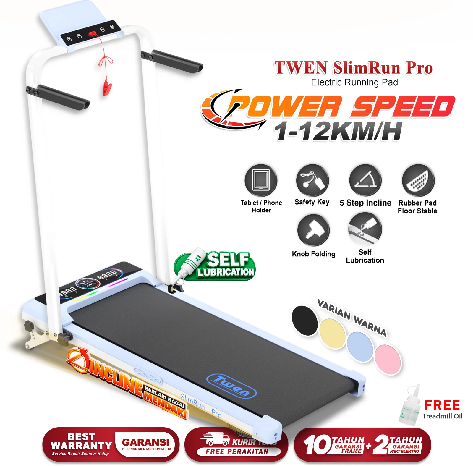 TWEN Slim Run Pro Biru Treadmill Listrik Portable Walking Pad