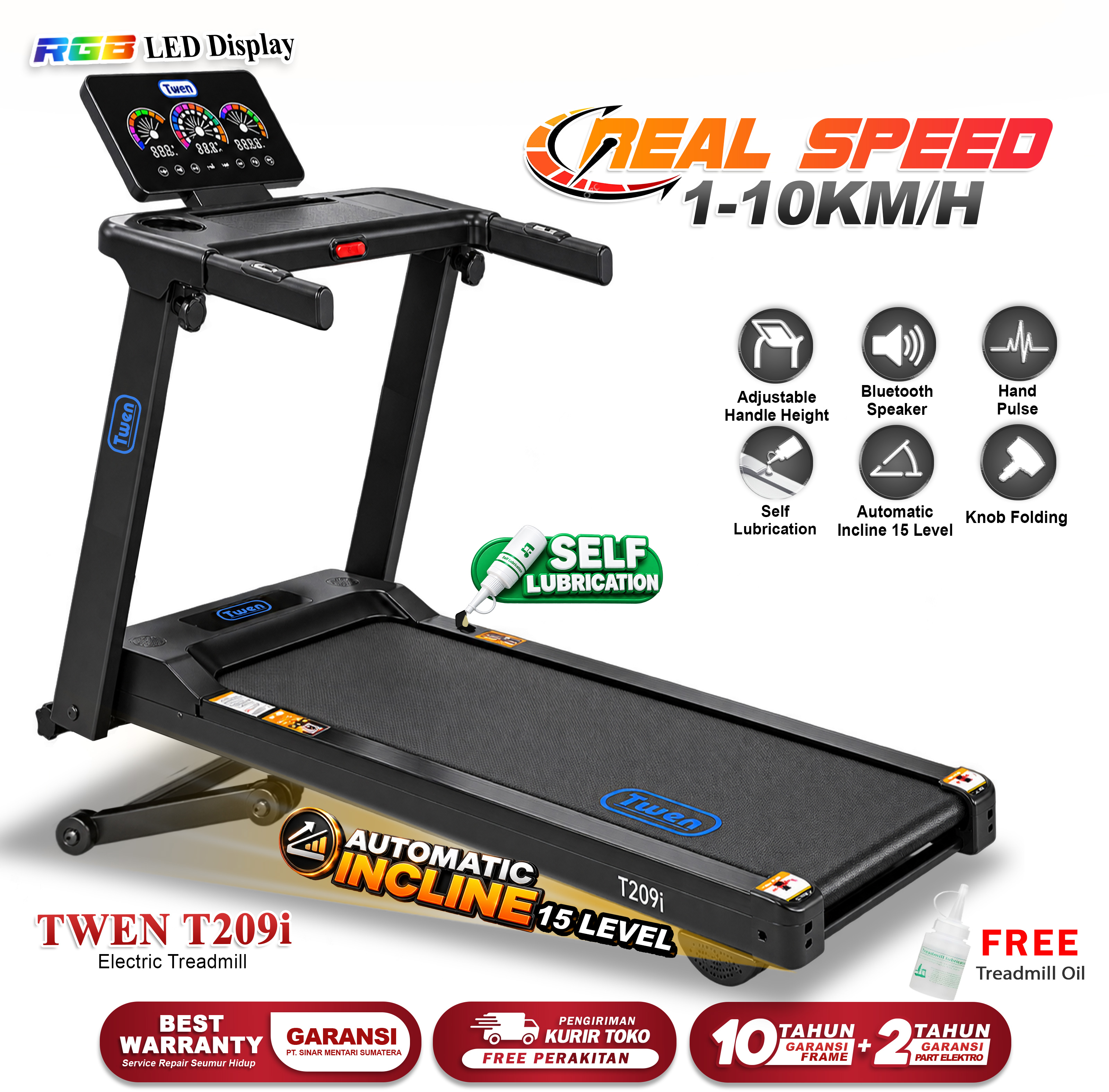 Twen T209I Treadmill Listrik Portable Multifungsi Treadmil Lipat Gambar produk 1