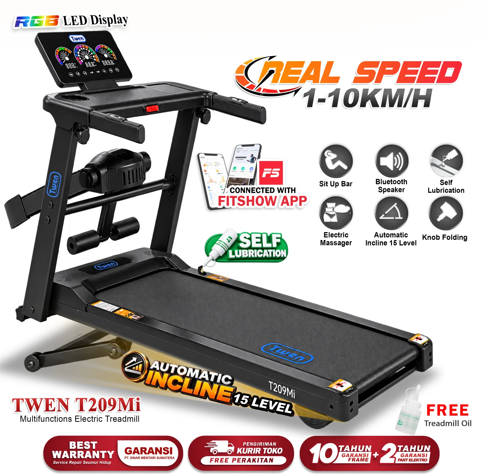 Twen T209 MI Treadmill Listrik Portable Multifungsi Treadmil