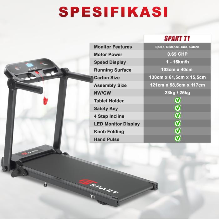 SPART T1 Treadmil Listrik Treadmill Portable Multifungsi Gambar produk 2