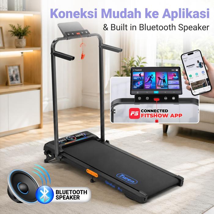 TWEN Slim Run Pro Hitam Treadmill Listrik Portable Walking Pad Gambar produk 8
