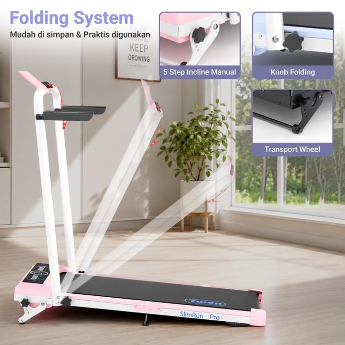 TWEN Slim Run Pro Kuning Treadmill Listrik Portable Walking Pad Gambar produk 4