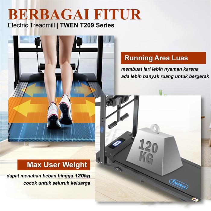 Twen T209I Treadmill Listrik Portable Multifungsi Treadmil Lipat Gambar produk 6