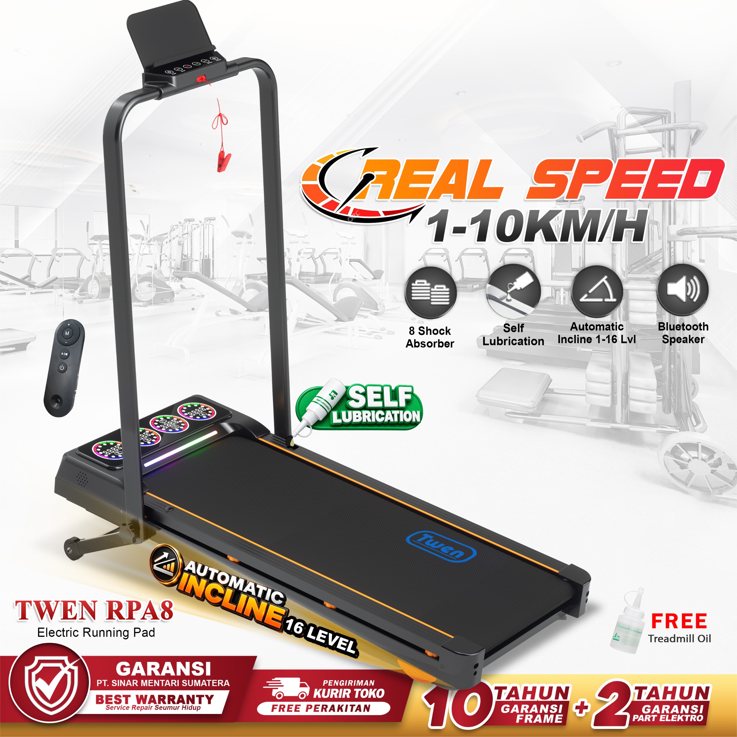 TWEN RPA8 Hitam Treadmill Listrik Treadmill Portable Treadmill Multifungsi Treadmil Lipat Alat Olahraga