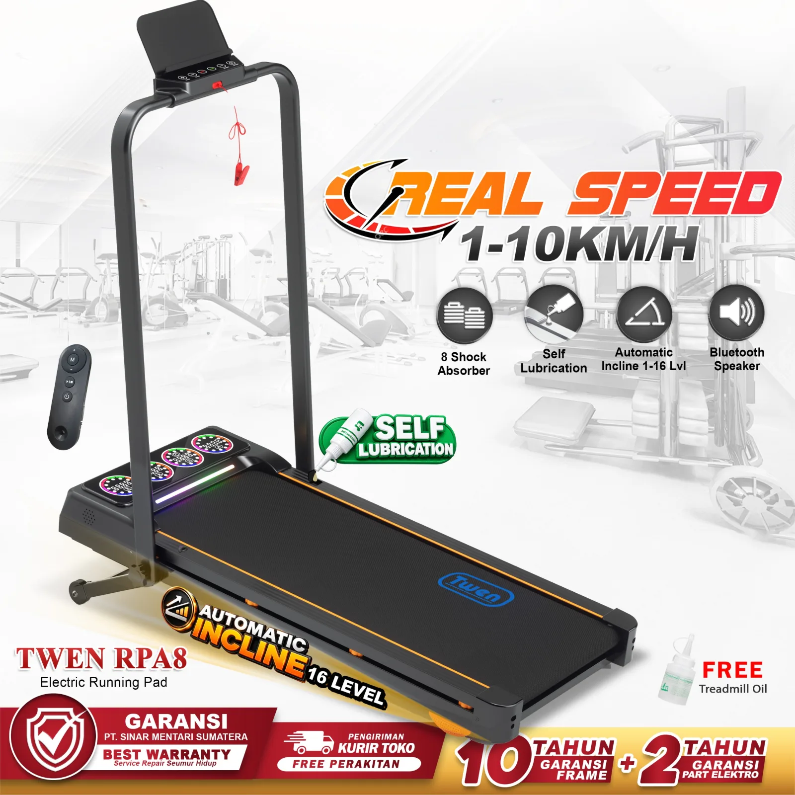 TWEN RPA8 Hitam Treadmill Listrik Portable Multifungsi Treadmil