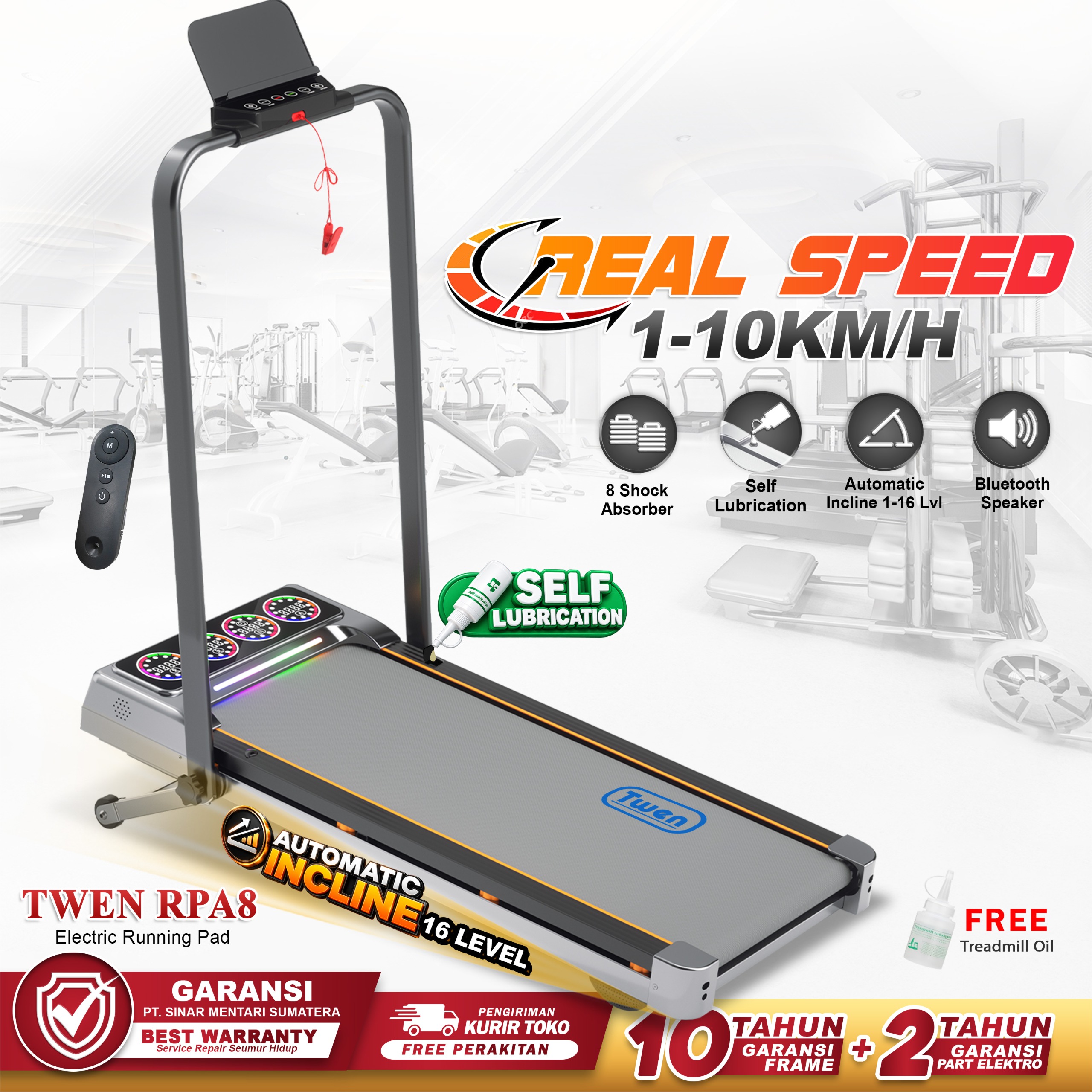 TWEN RPA8 Silver Treadmill Listrik Treadmill Portable Treadmill Multifungsi Treadmil Lipat Alat Olahraga
