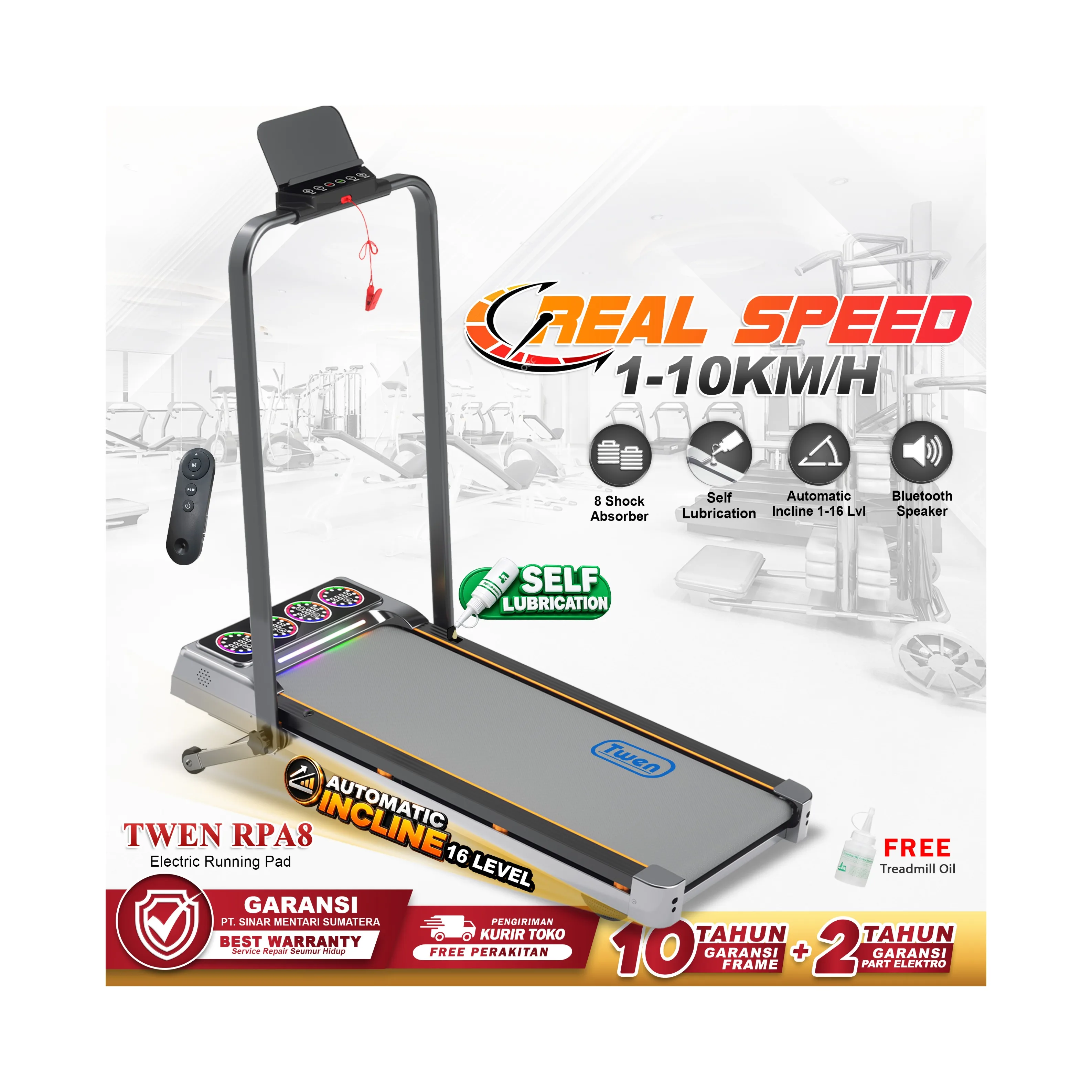 TWEN RPA8 Silver Treadmill Listrik Portable Multifungsi Treadmil