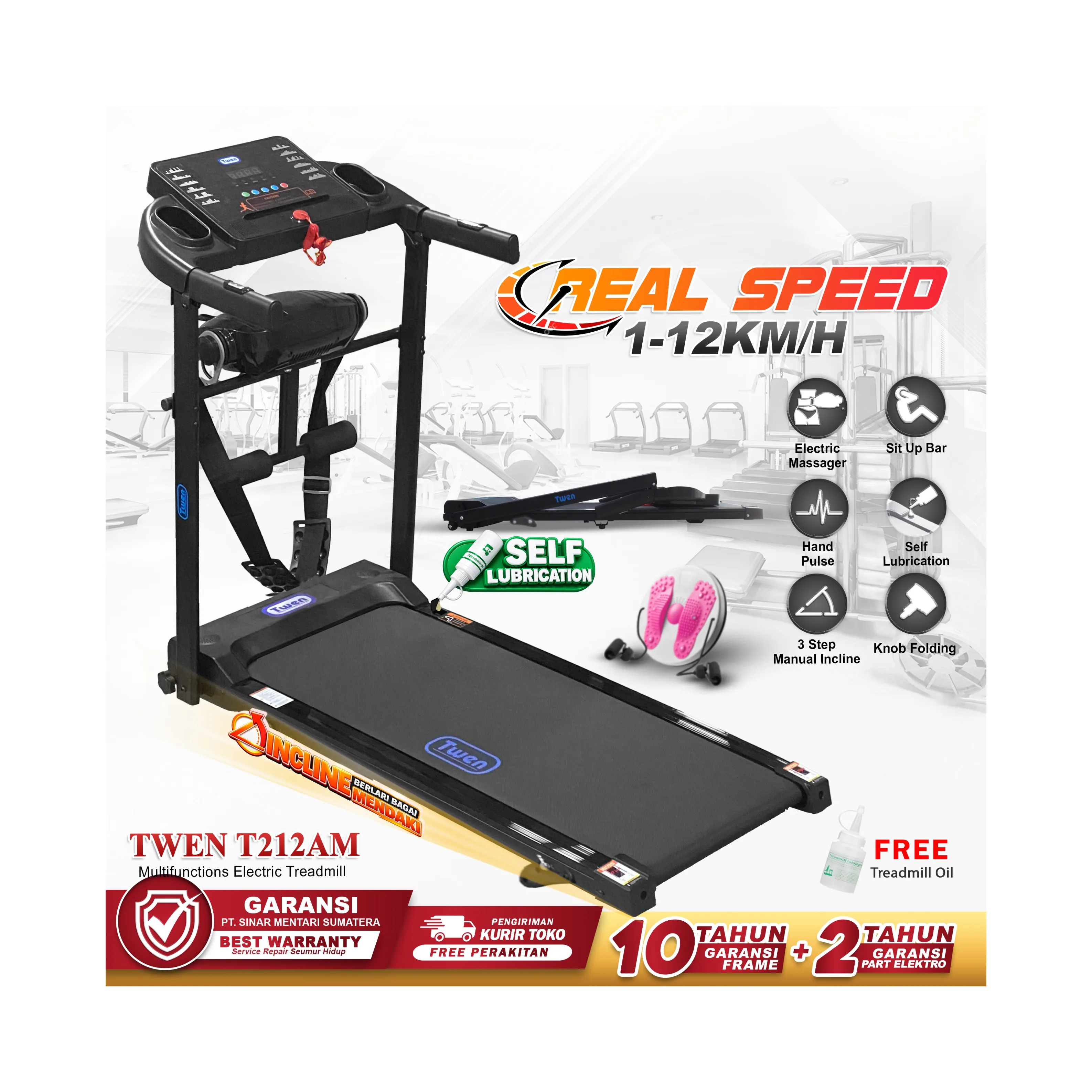 TWEN T212 AM Real Treadmil Listrik Multifungsi Treadmill