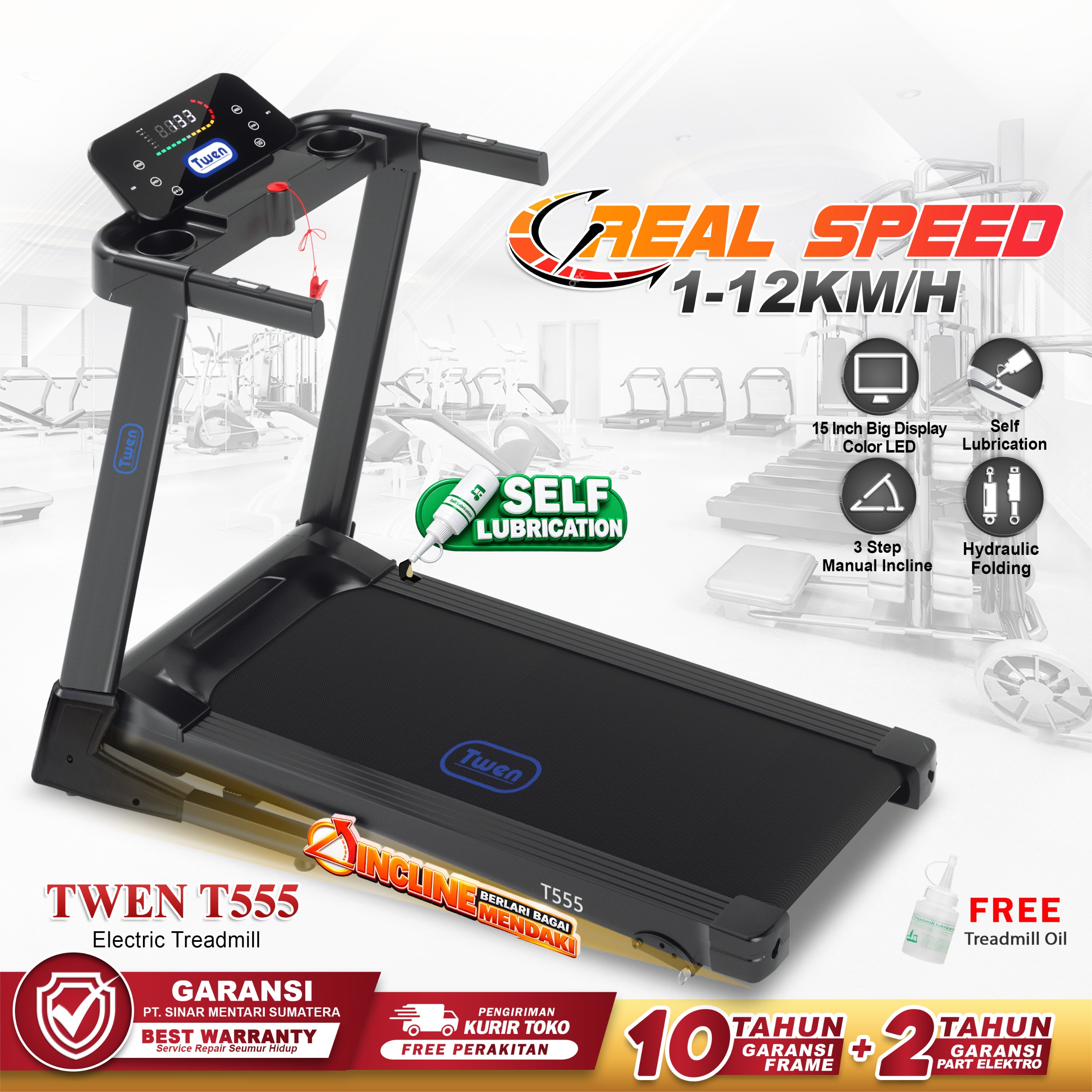 TWEN T555 Treadmill Listrik Treadmill Portable Treadmill Multifungsi Treadmil Lipat Alat Olahraga