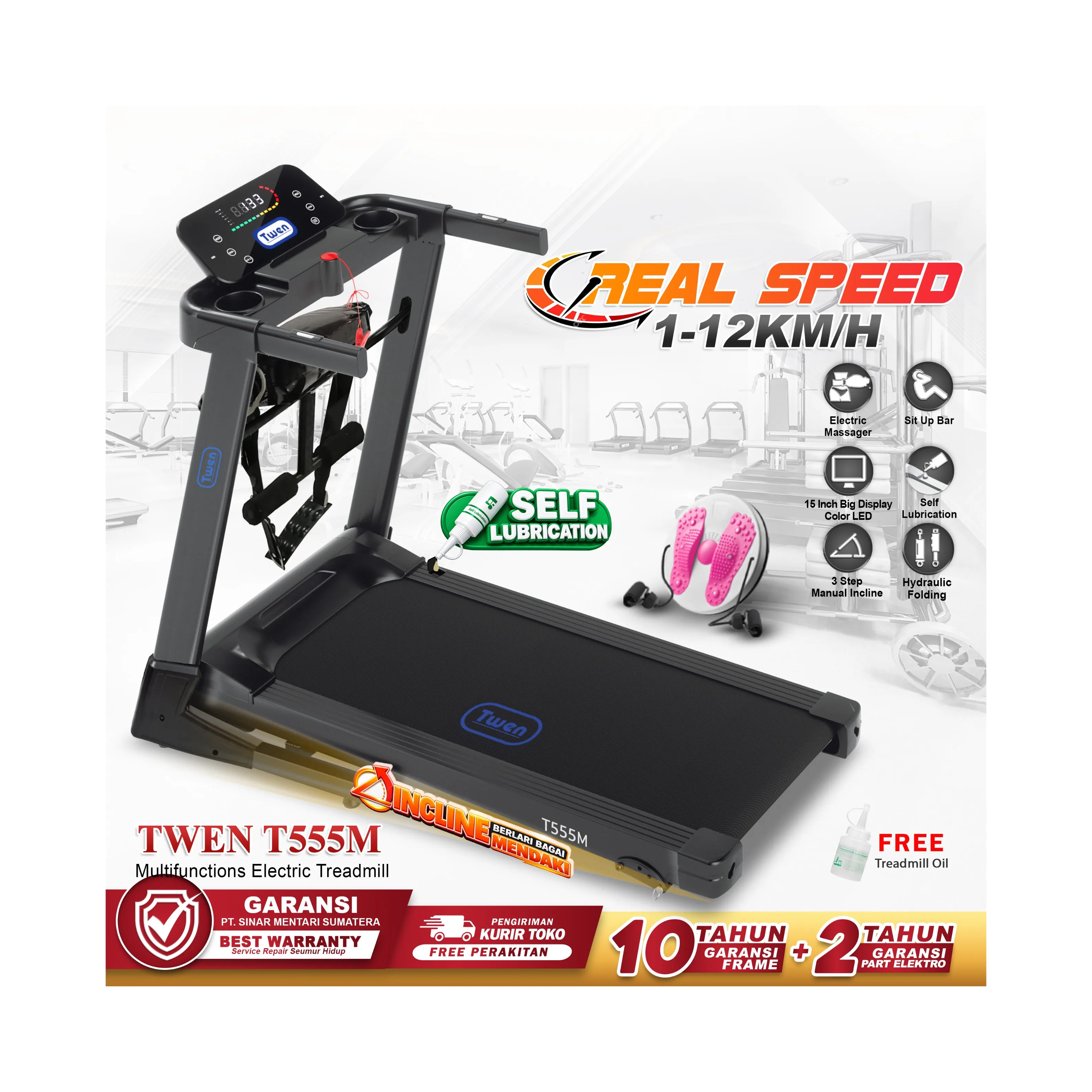 TWEN T555 Multi Treadmill Listrik Multifungsi Portable Treadmil