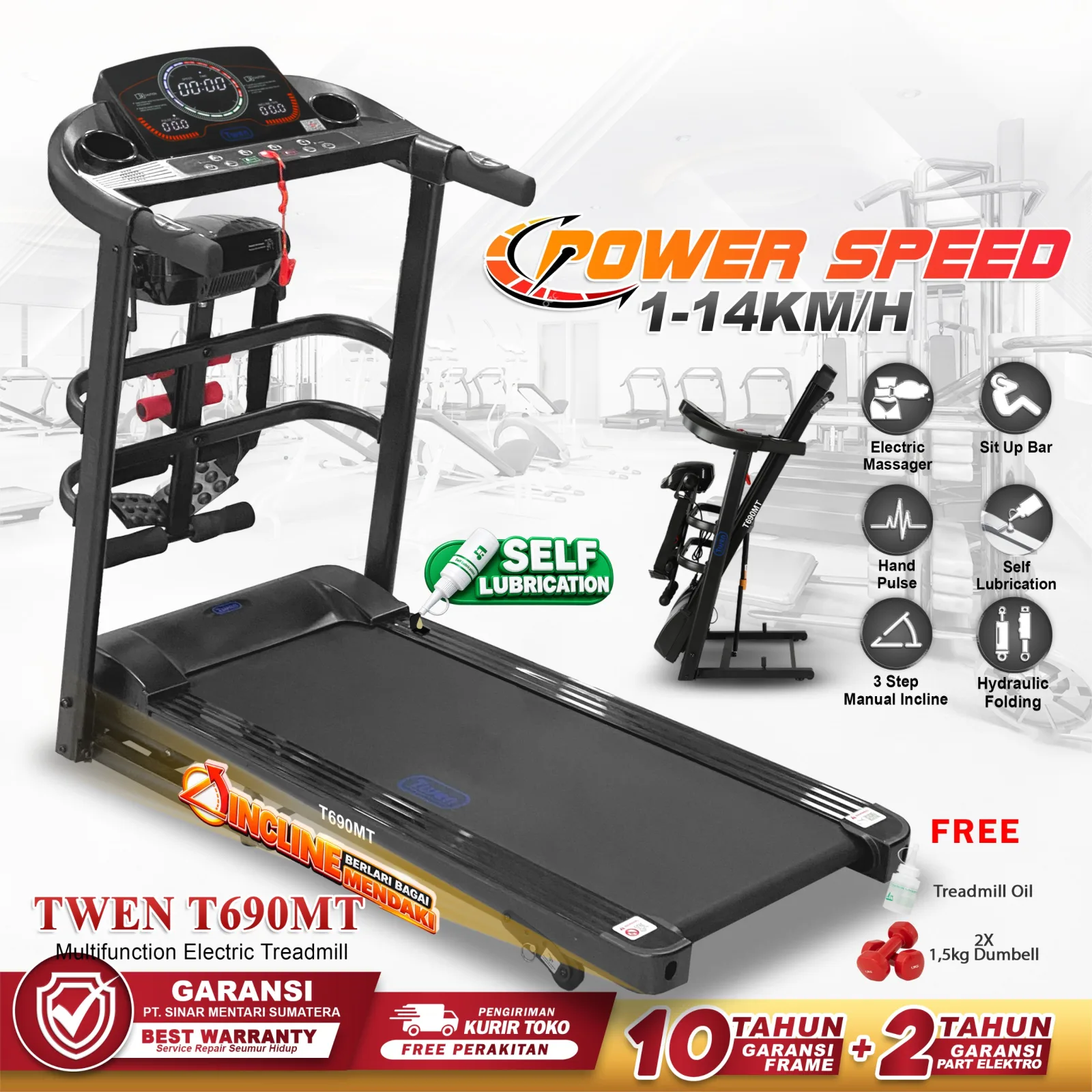TWEN T690 MT Treadmill Listrik Multifungsi Portable Treadmil