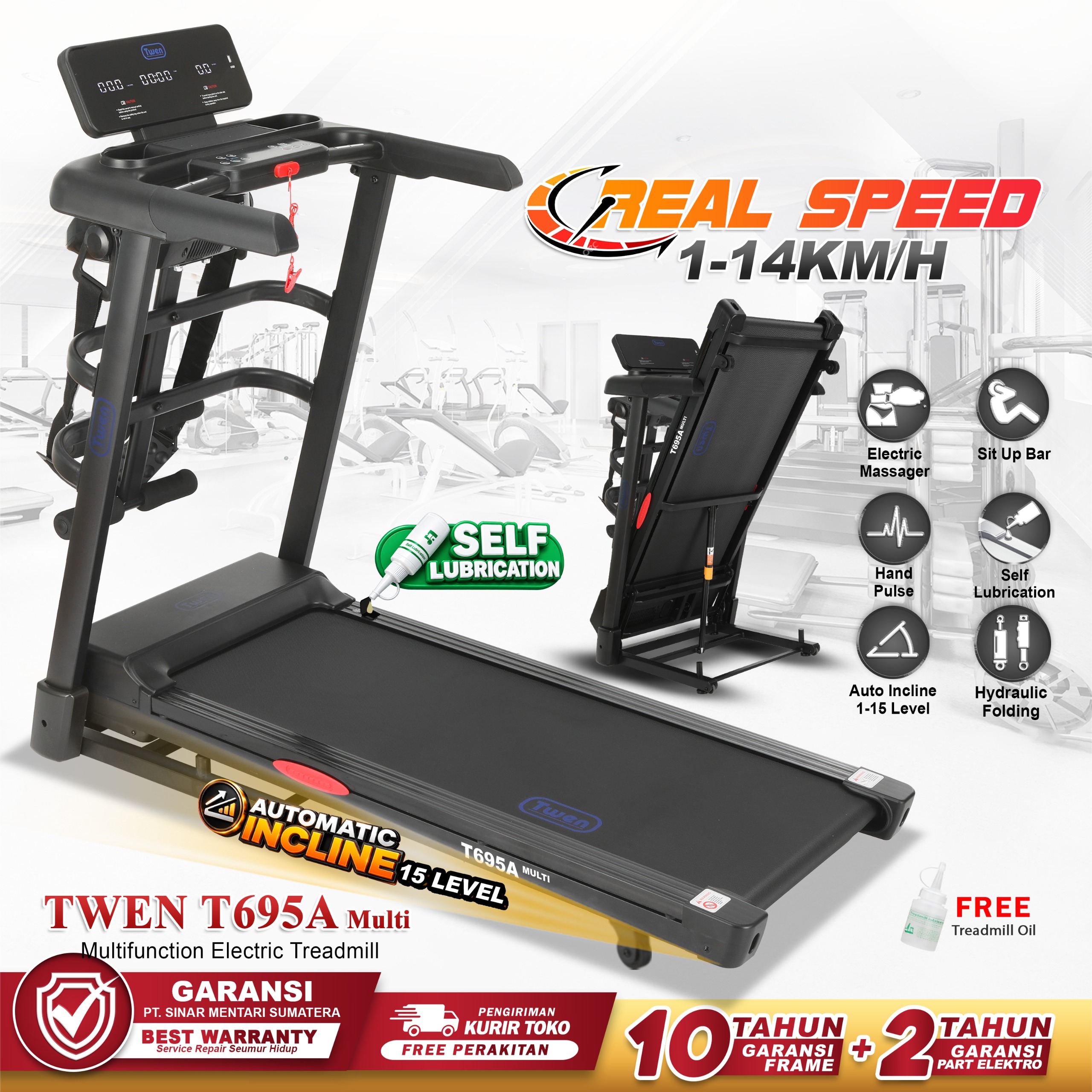 TWEN T695A Multi Treadmill Listrik Treadmill Portable Treadmill Multifungsi Treadmil Lipat Alat Olahraga