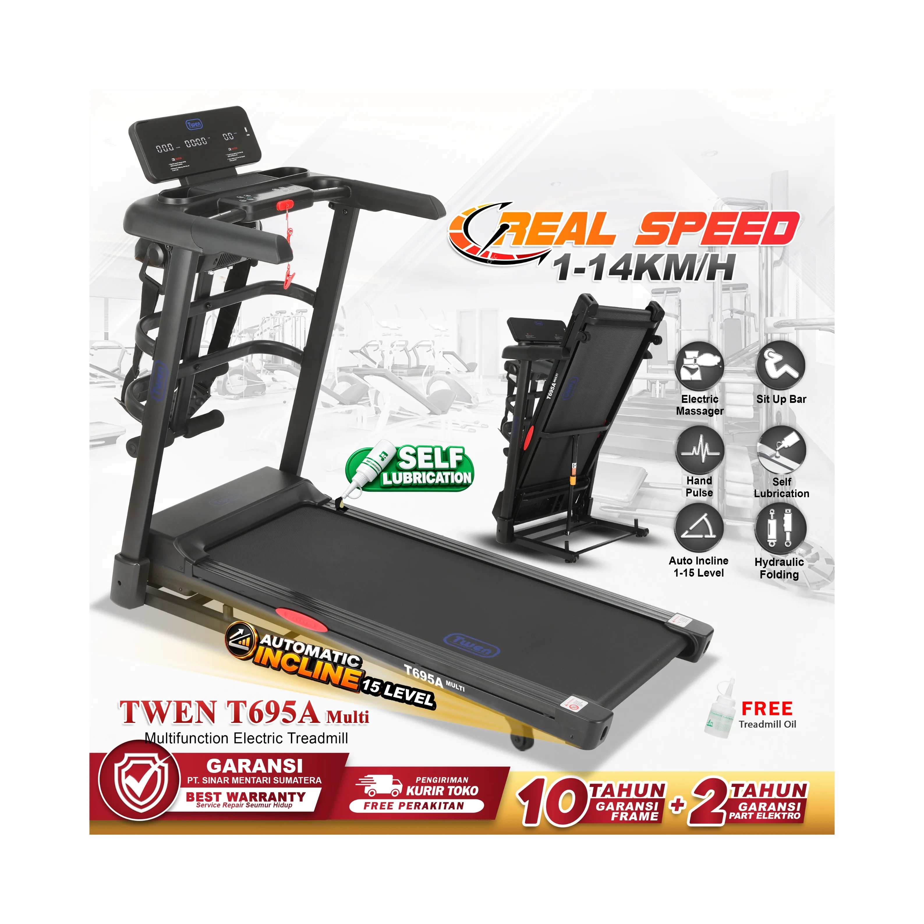TWEN T695A Multi Treadmill Listrik Portable Multifungsi Treadmil