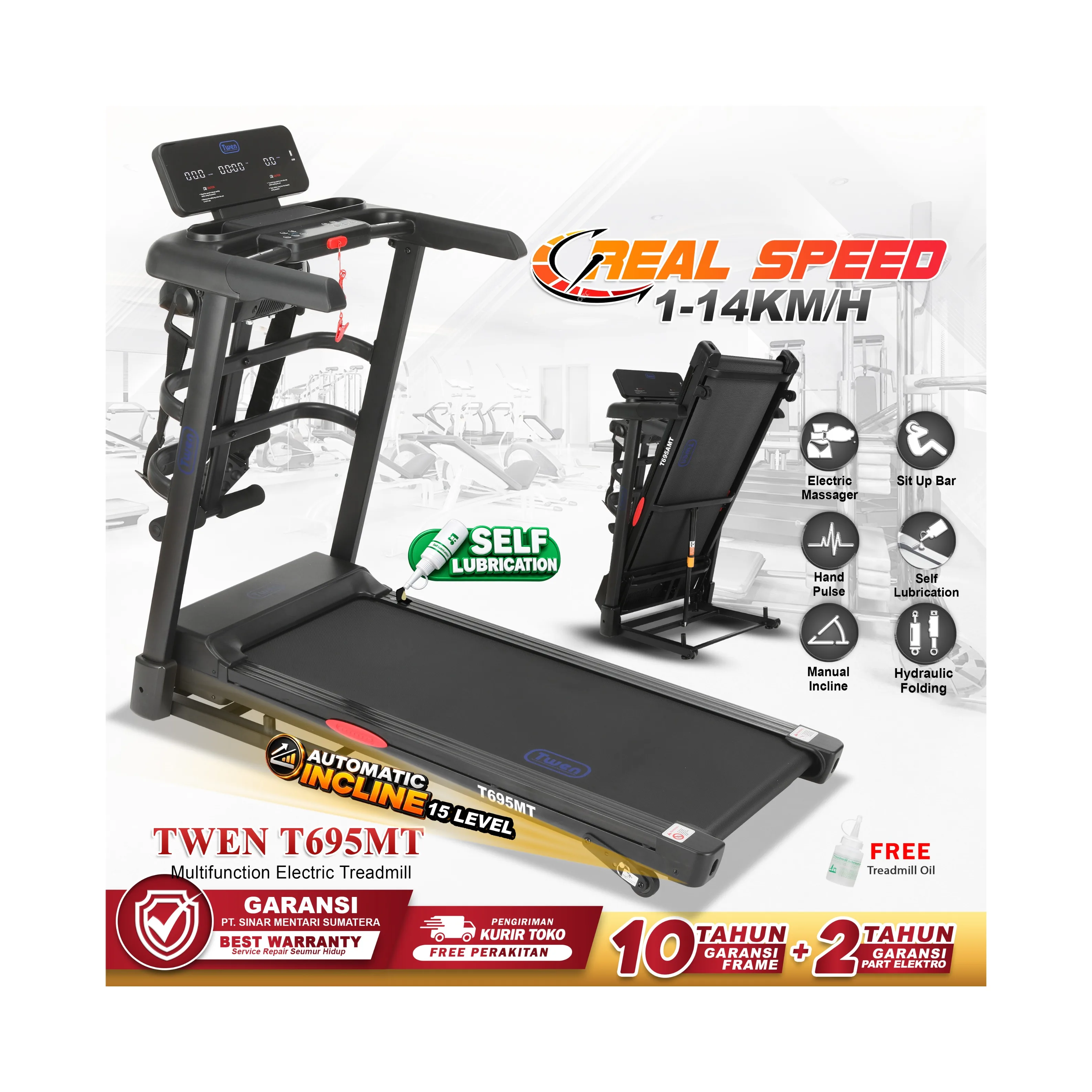 TWEN T695 MT Treadmill Listrik Multifungsi Portable Treadmil