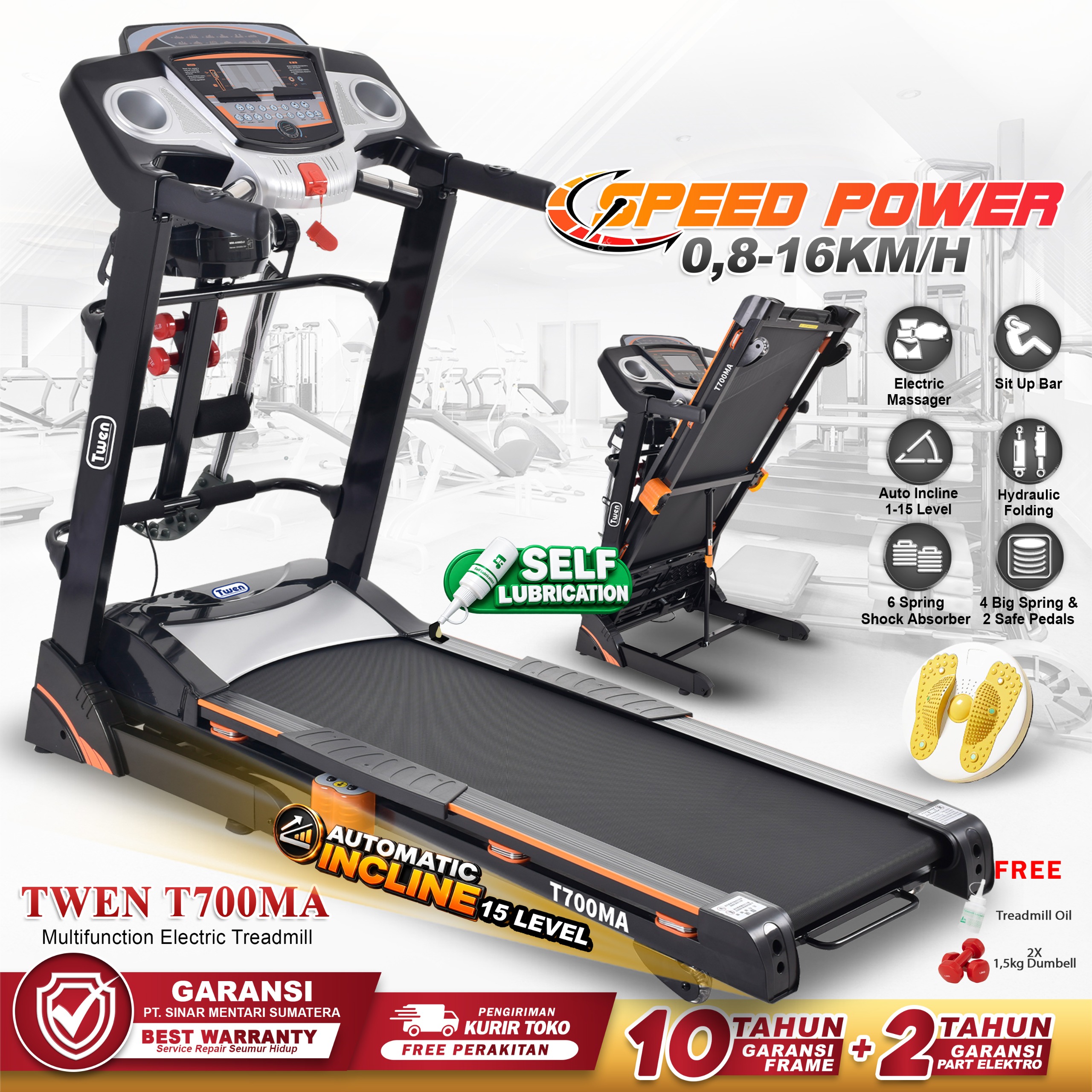 TWEN T700MA Treadmill Listrik Multifungsi Treadmill Portable Treadmill Multifungsi Treadmil Lipat Alat Olahraga