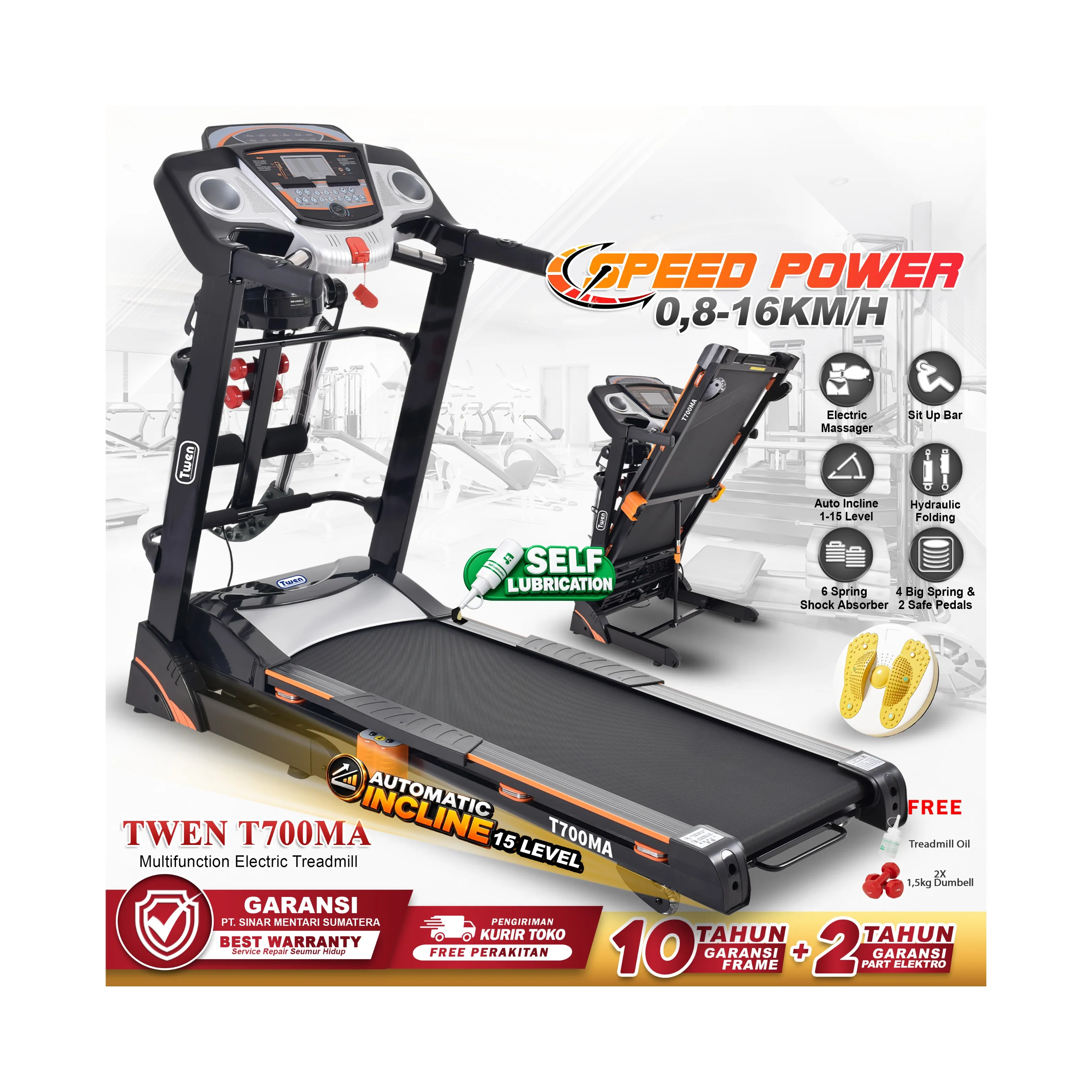 TWEN T700 MA Treadmill Listrik Multifungsi Portable Treadmil