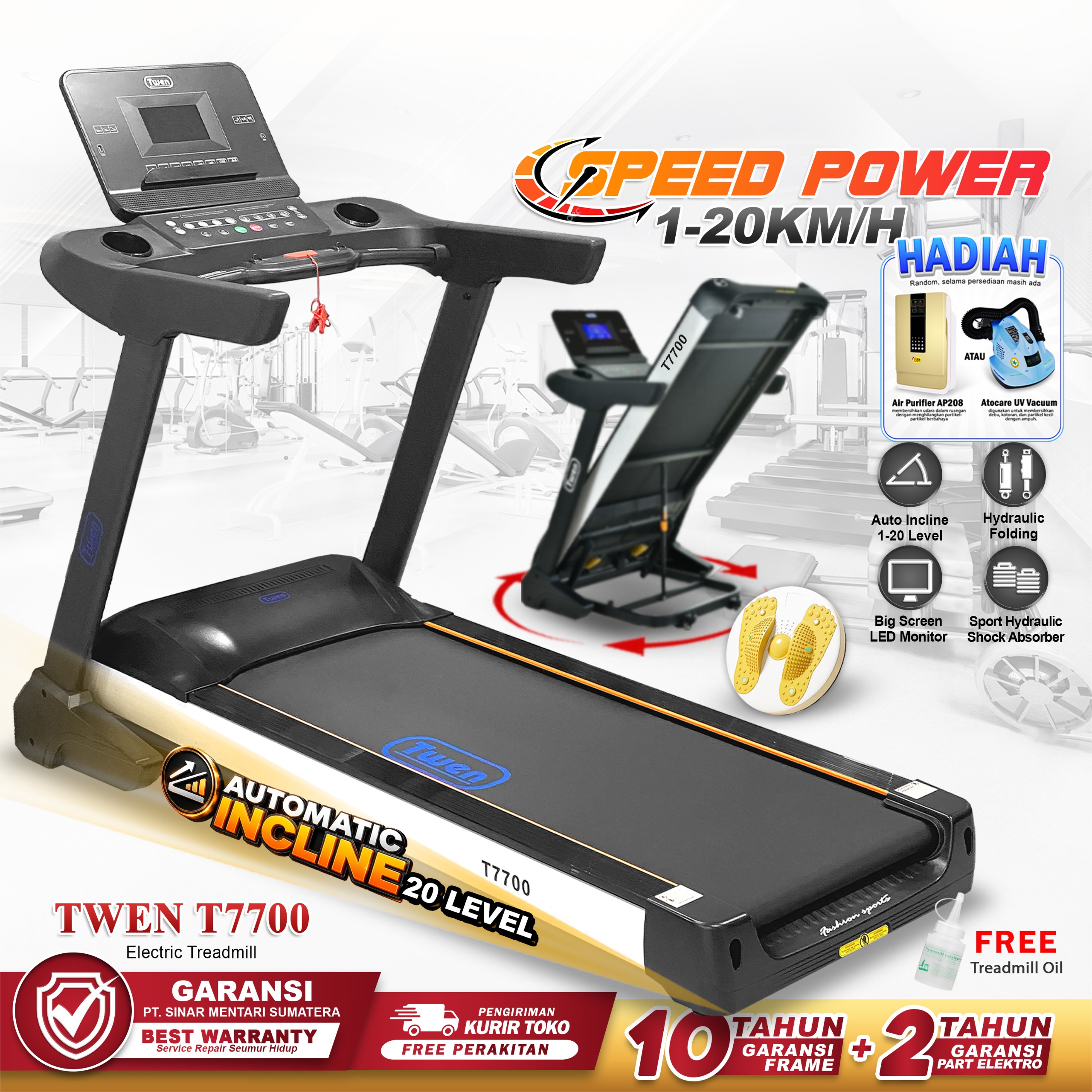 TWEN T7700 Treadmill Listrik Multifungsi Treadmill Portable Treadmill Multifungsi Treadmil Lipat Alat Olahraga