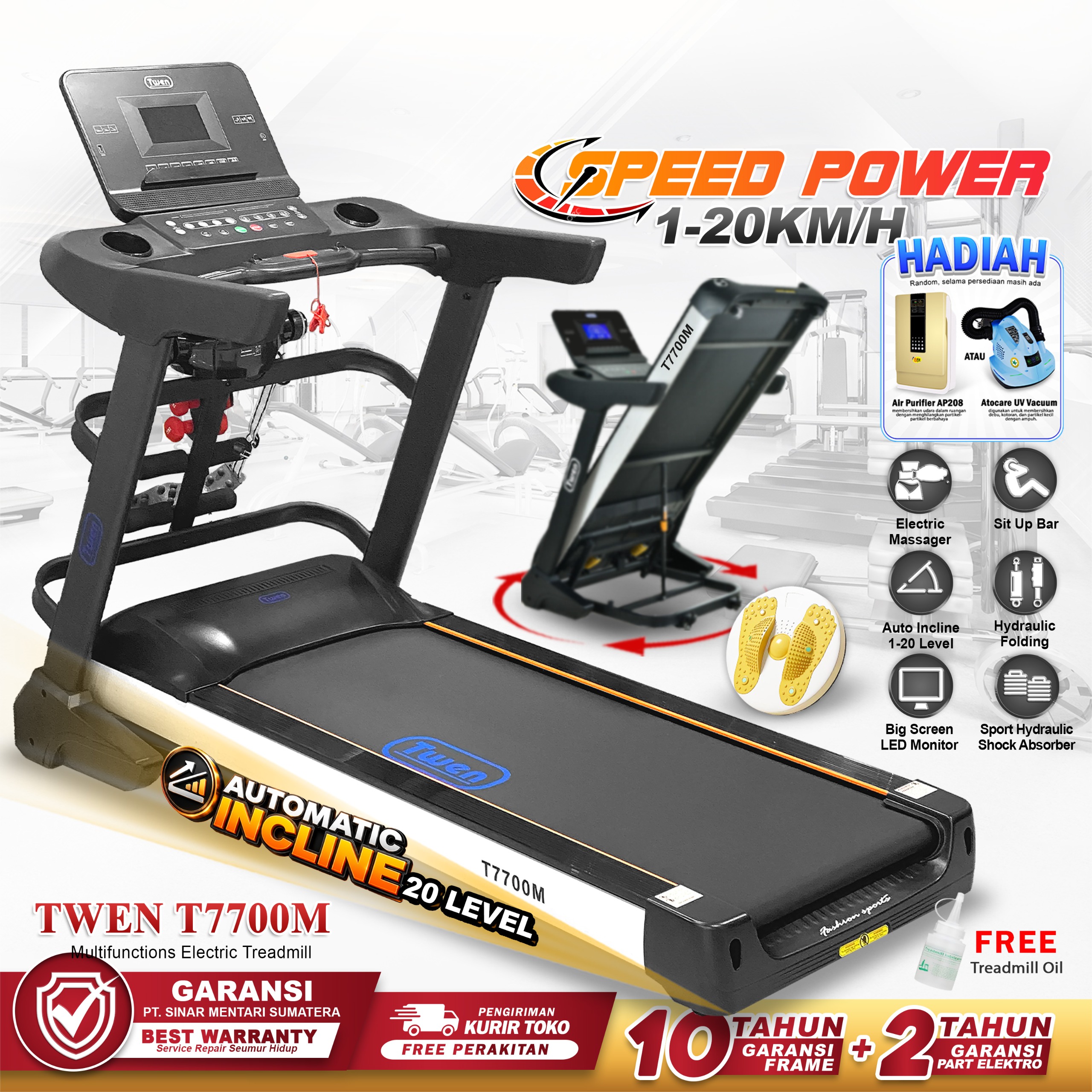 TWEN T7700M Treadmill Listrik Multifungsi Treadmill Portable Treadmill Multifungsi Treadmil Lipat Alat Olahraga