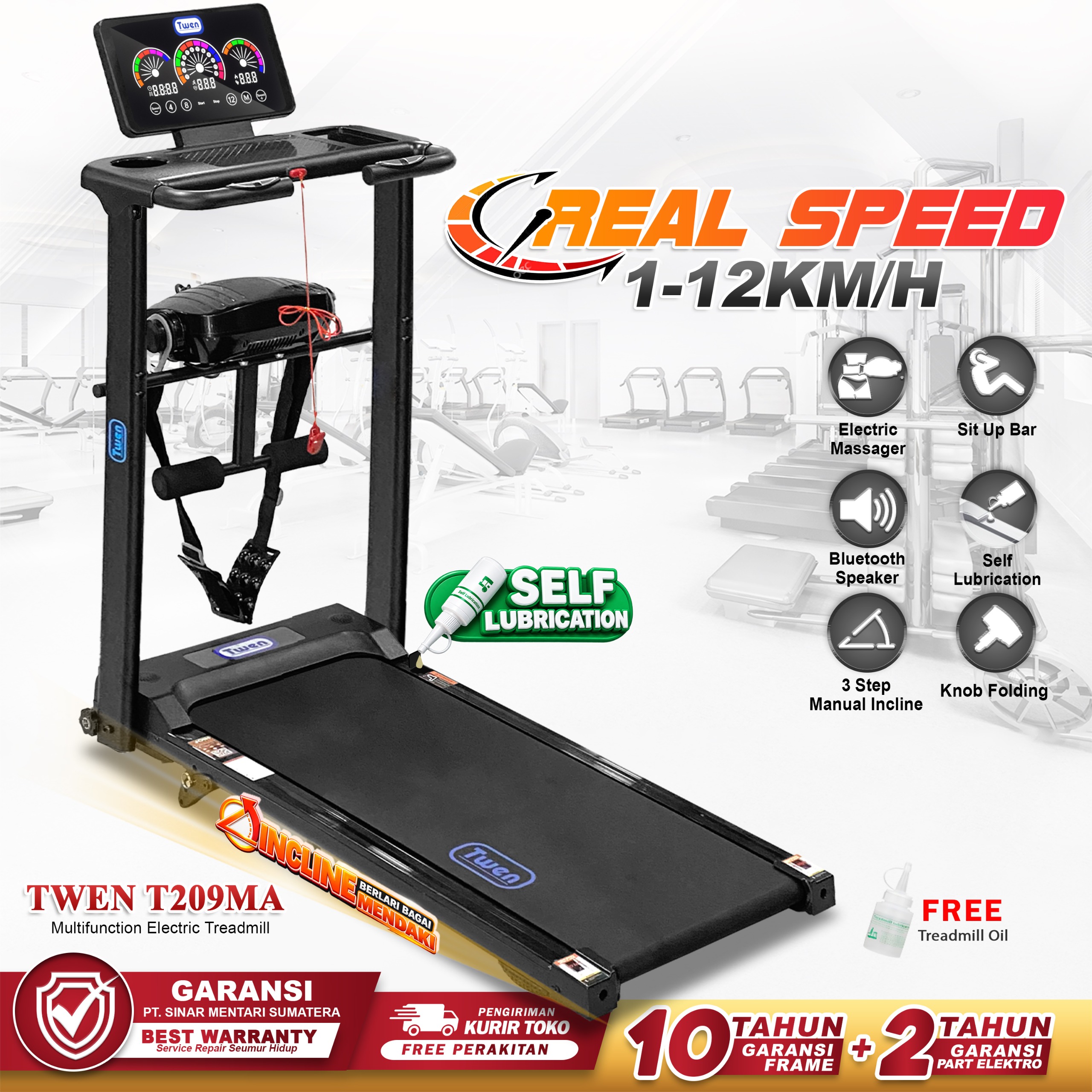 TWEN T209MA Treadmill Listrik Treadmill Portable Treadmill Multifungsi Treadmil Lipat Treadmill Electric Alat Olahraga