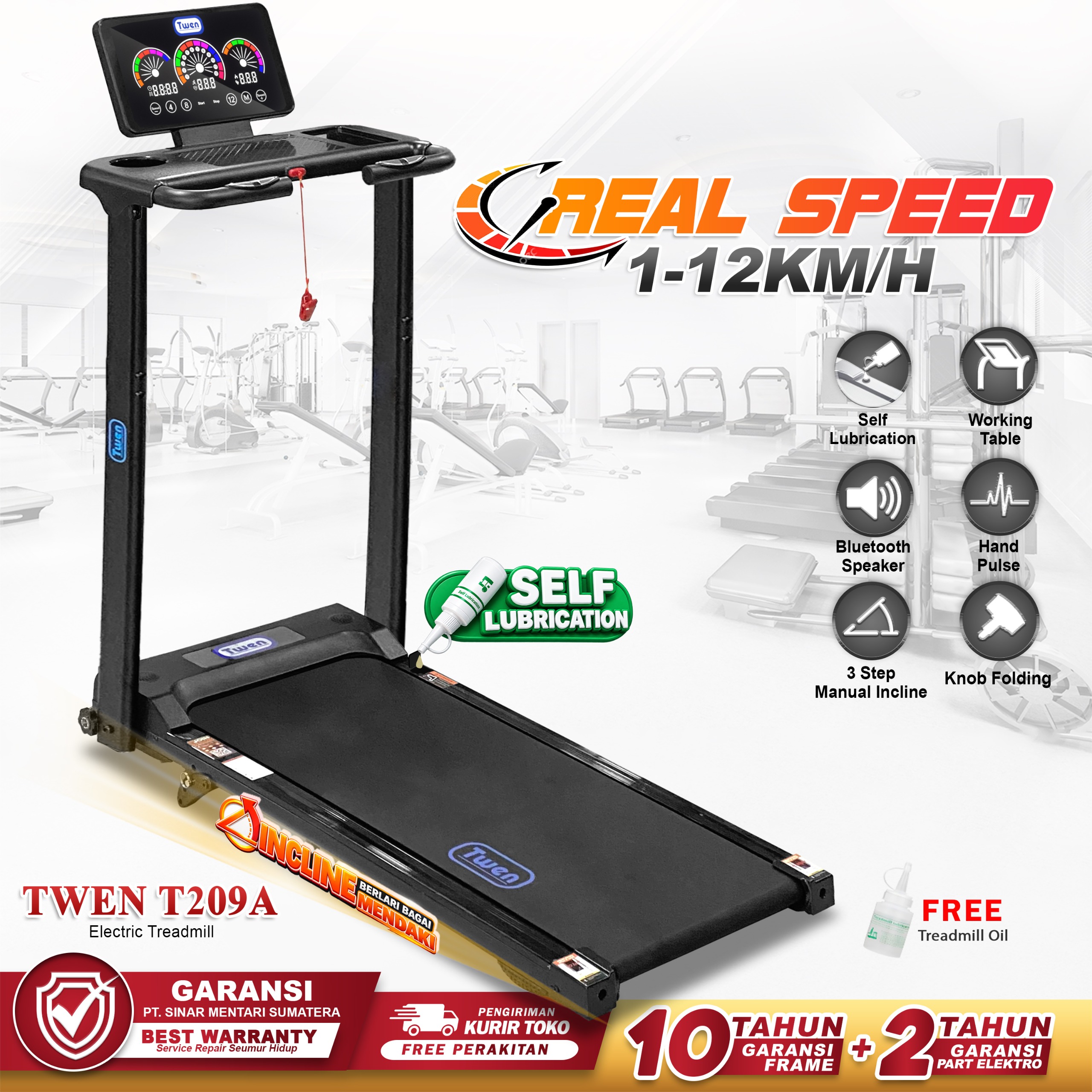 TWEN T209A Treadmil Listrik Treadmill Portable  Treadmill Multifungsi Treadmil Lipat Alat Olahraga