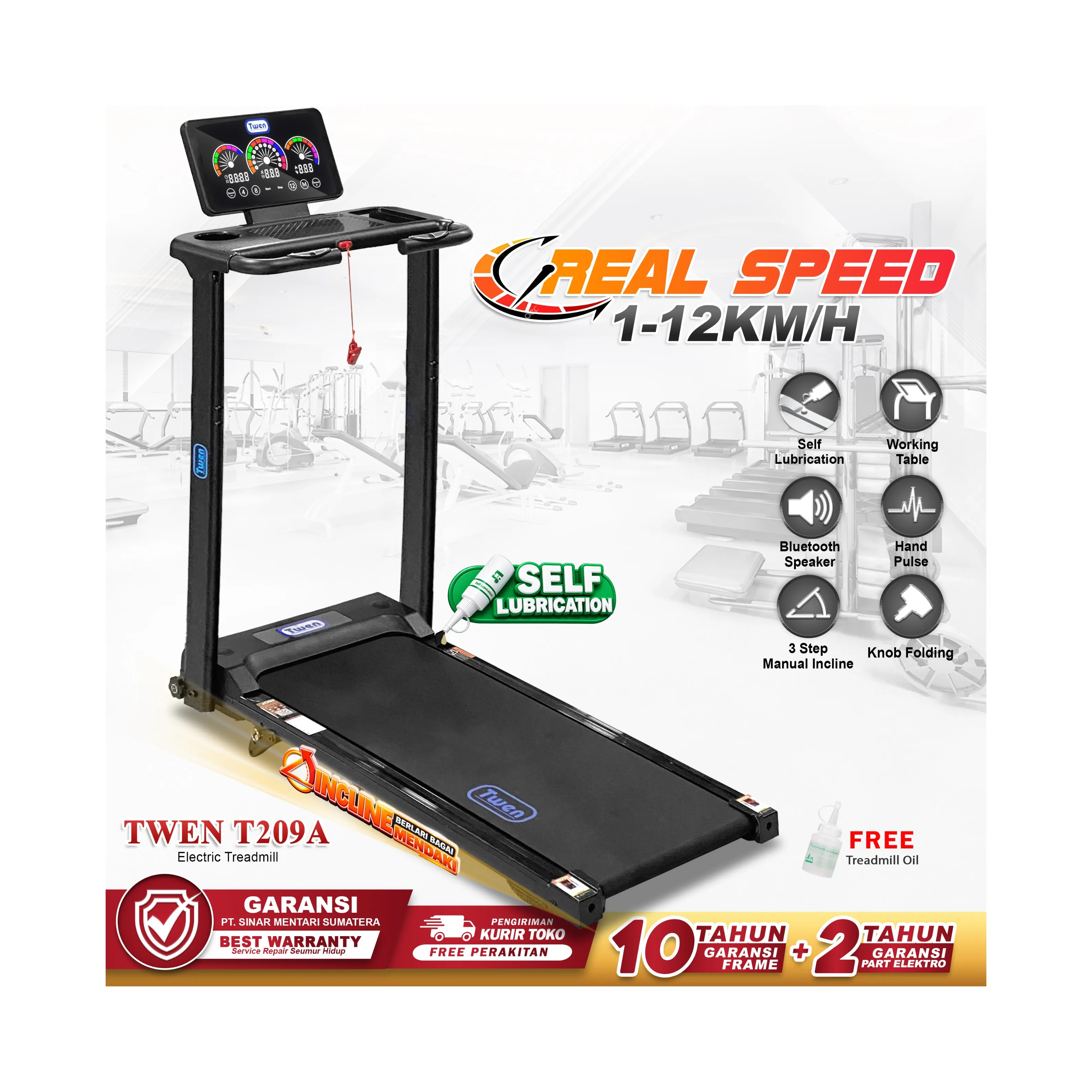 TWEN T209A Treadmil Listrik Treadmill Portable Multifungsi Lipat