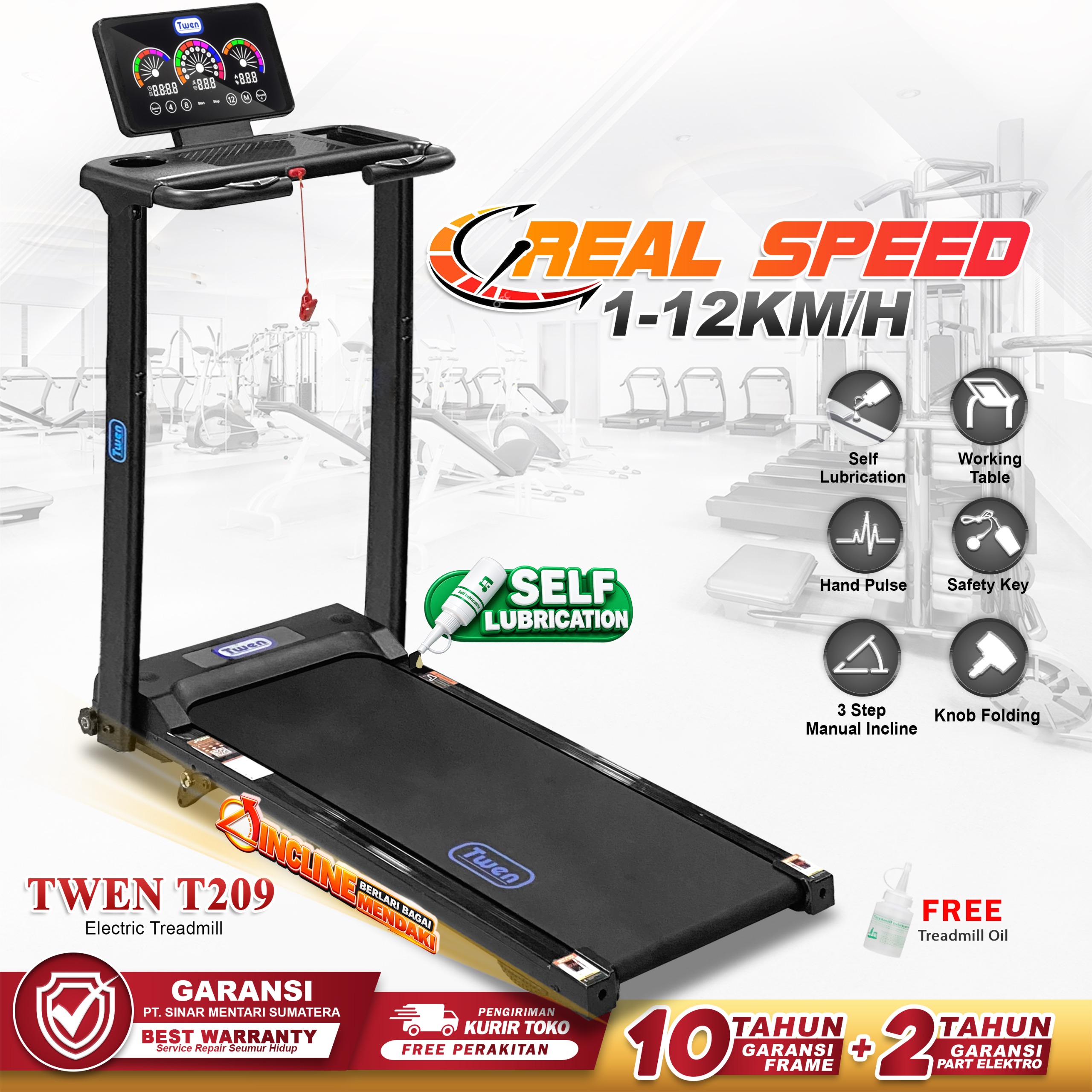 TWEN T209 Treadmil Listrik Treadmill Portable  Treadmill Multifungsi Treadmil Lipat Alat Olahraga