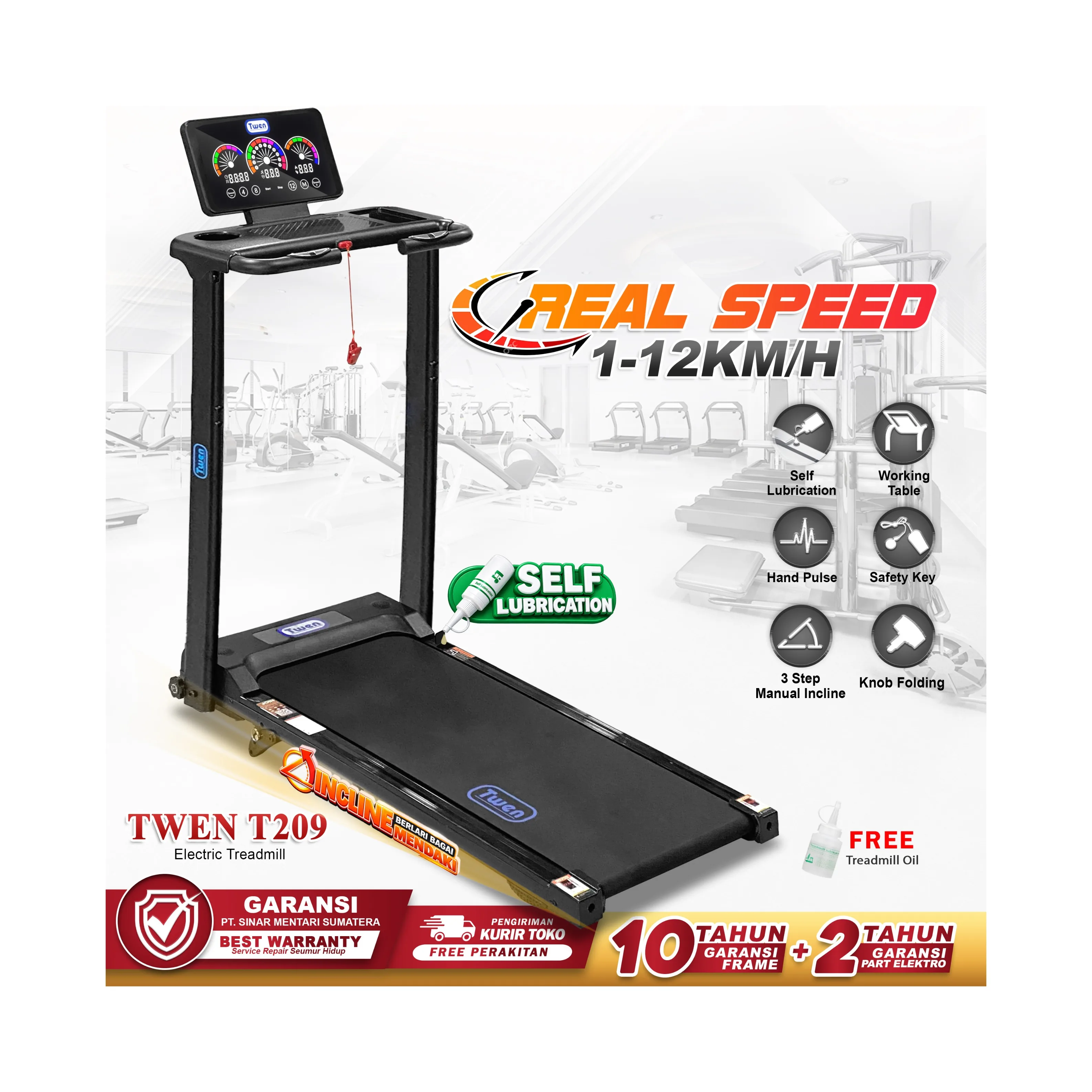 TWEN T209 Treadmil Listrik Treadmill Portable Multifungsi Lipat