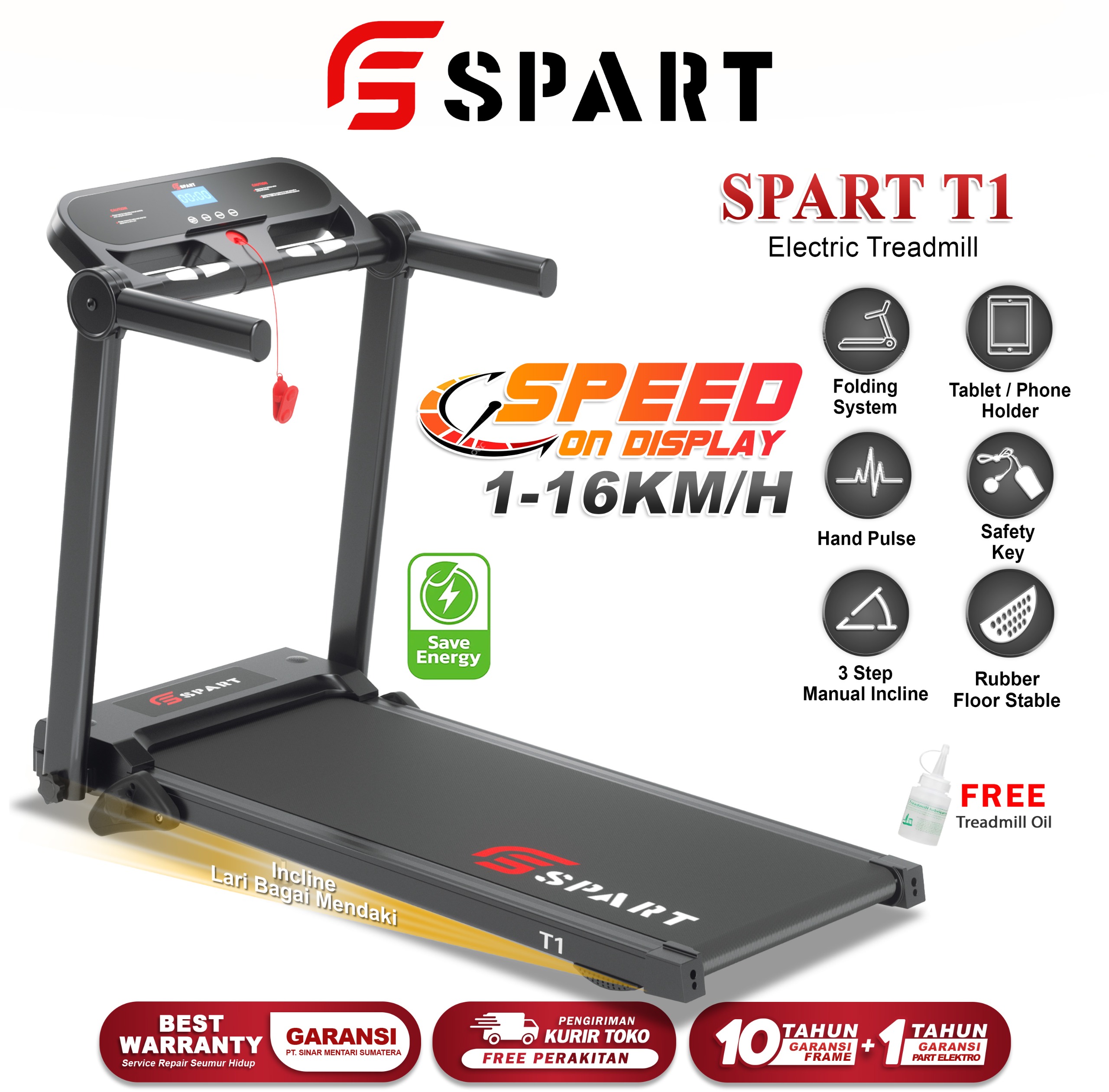 SPART T1 Treadmil Listrik Treadmill Portable Multifungsi Gambar produk 1