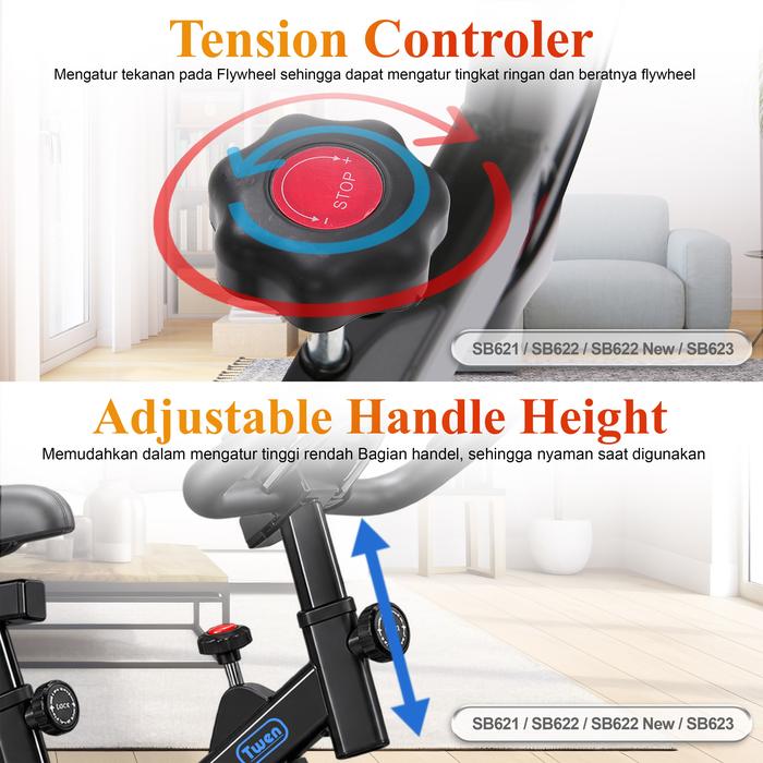 Sepeda Statis Twen SB621 Hitam Spinning Bike Kardio Alat Fitness Gambar produk 5
