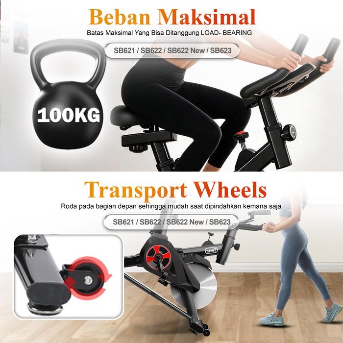 Sepeda Statis Twen SB621 Putih Spinning Bike Kardio Alat Fitness Gambar produk 3