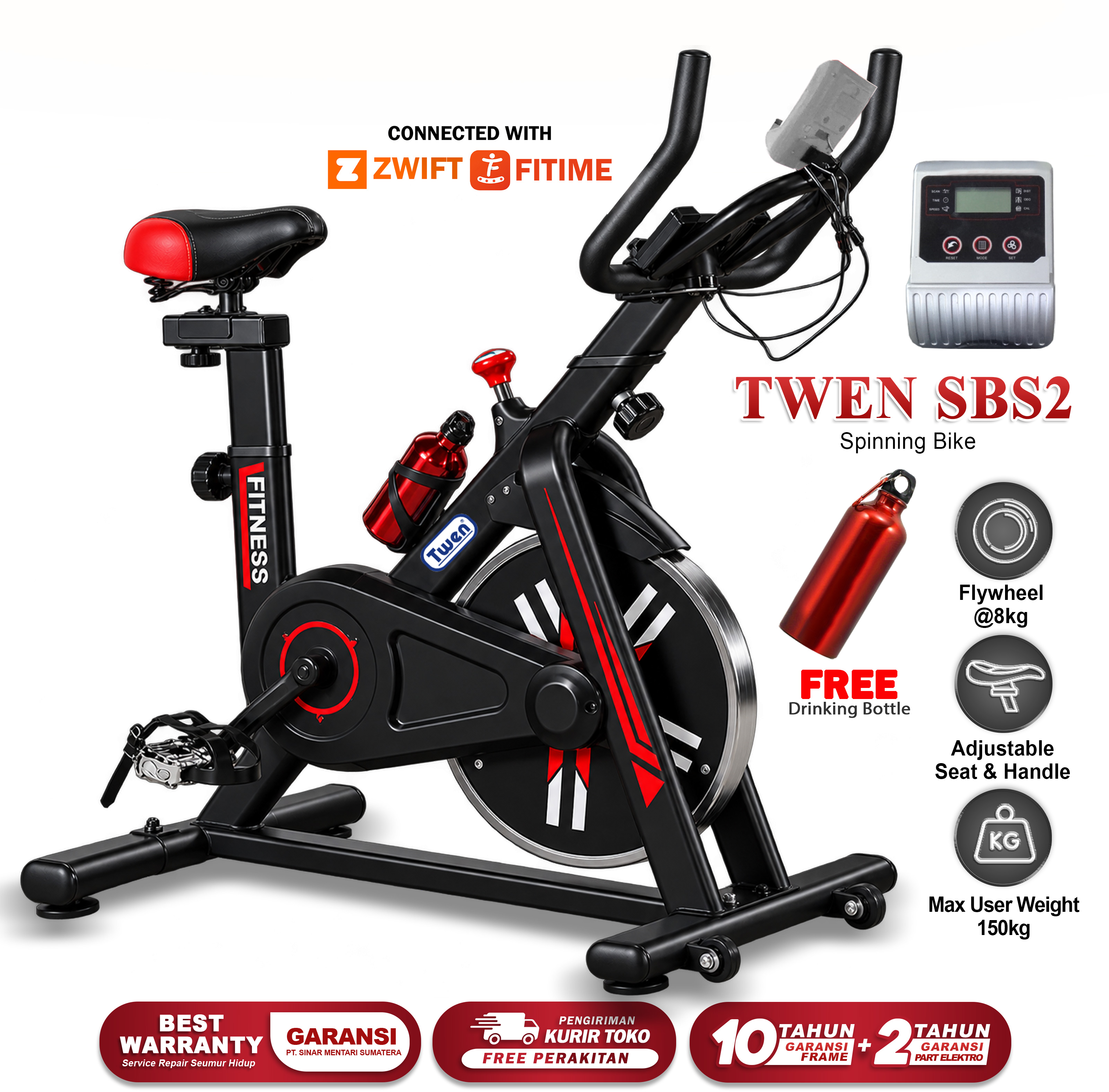 Twen SB S2 Black + App Spin Bike Sepeda Kardio Sepeda Statis Sepeda Fitness Alat Olahraga