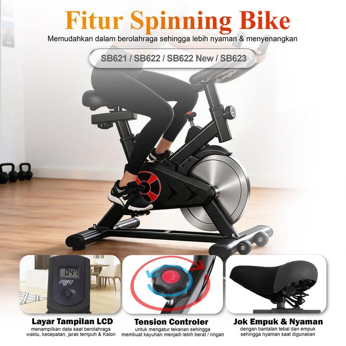 Sepeda Statis Twen SB621 Hitam Spinning Bike Kardio Alat Fitness Gambar produk 4