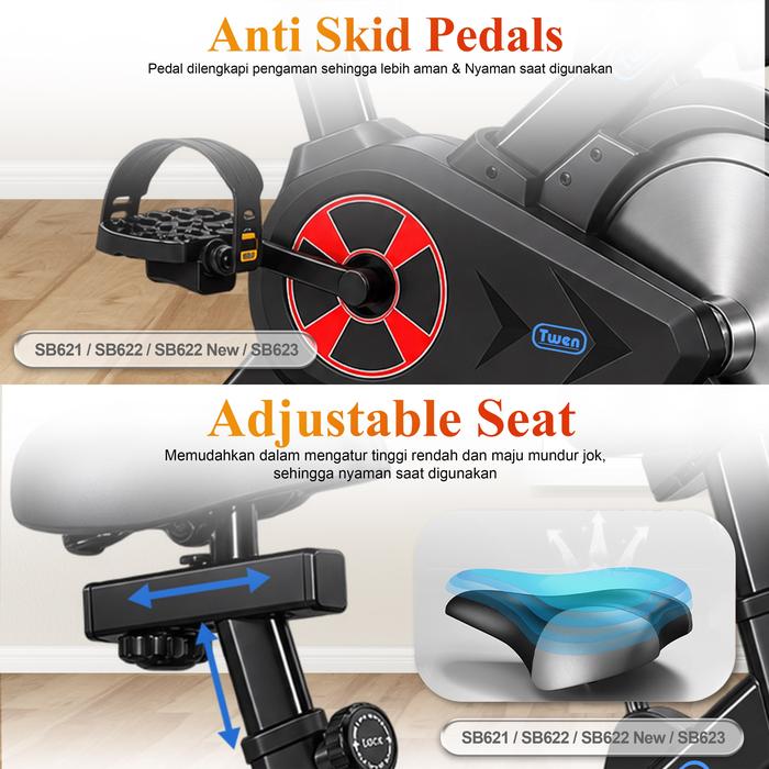 Sepeda Statis Twen SB621 Putih Spinning Bike Kardio Alat Fitness Gambar produk 6