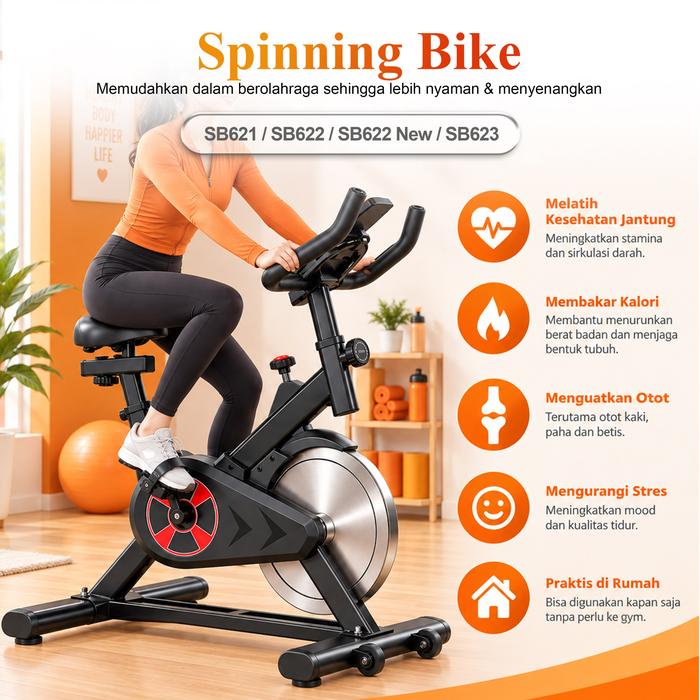 Sepeda Statis Twen SB621 Hitam Spinning Bike Kardio Alat Fitness Gambar produk 2