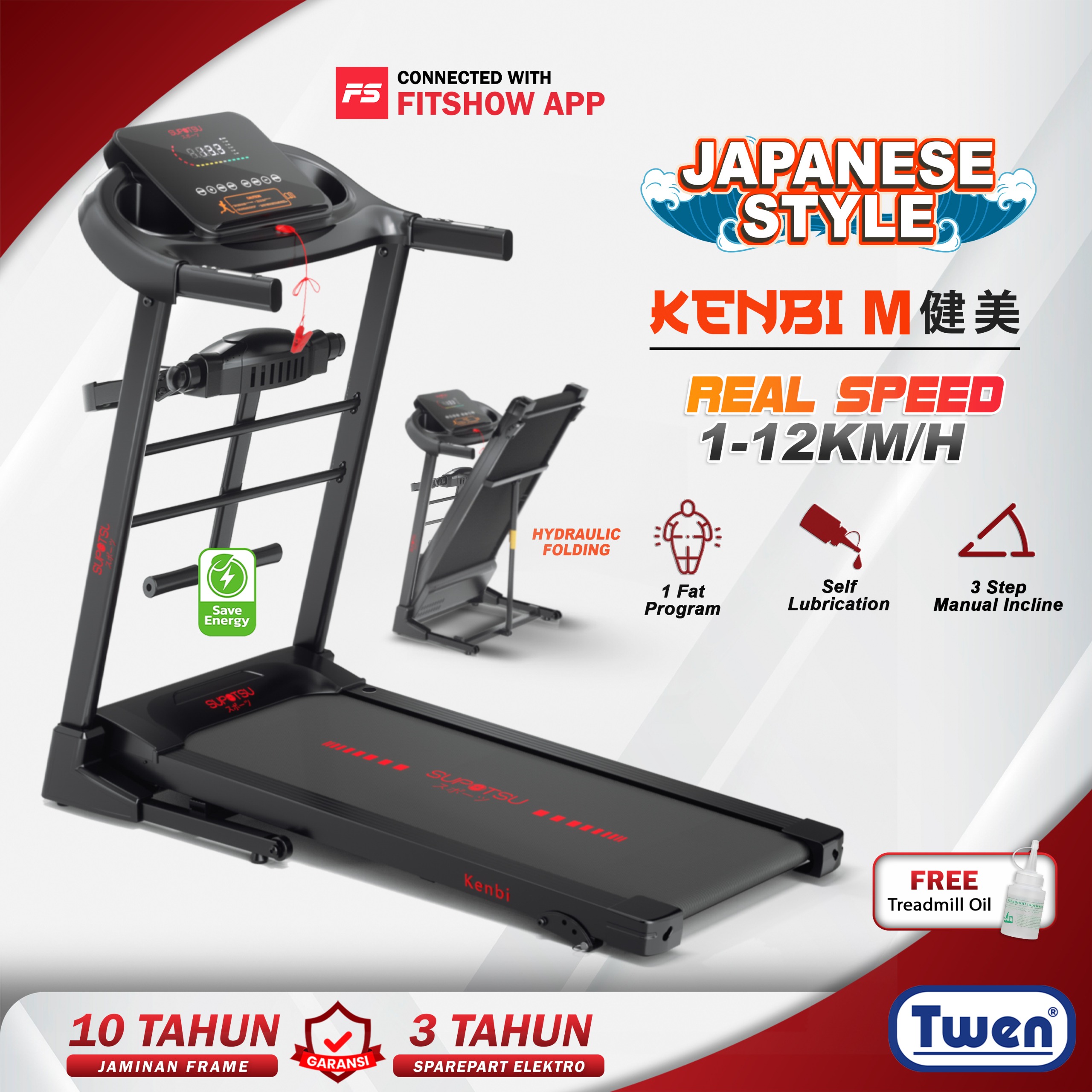 SUPOTSU KENBI Black Multi Treadmill Elektrik Terbaru