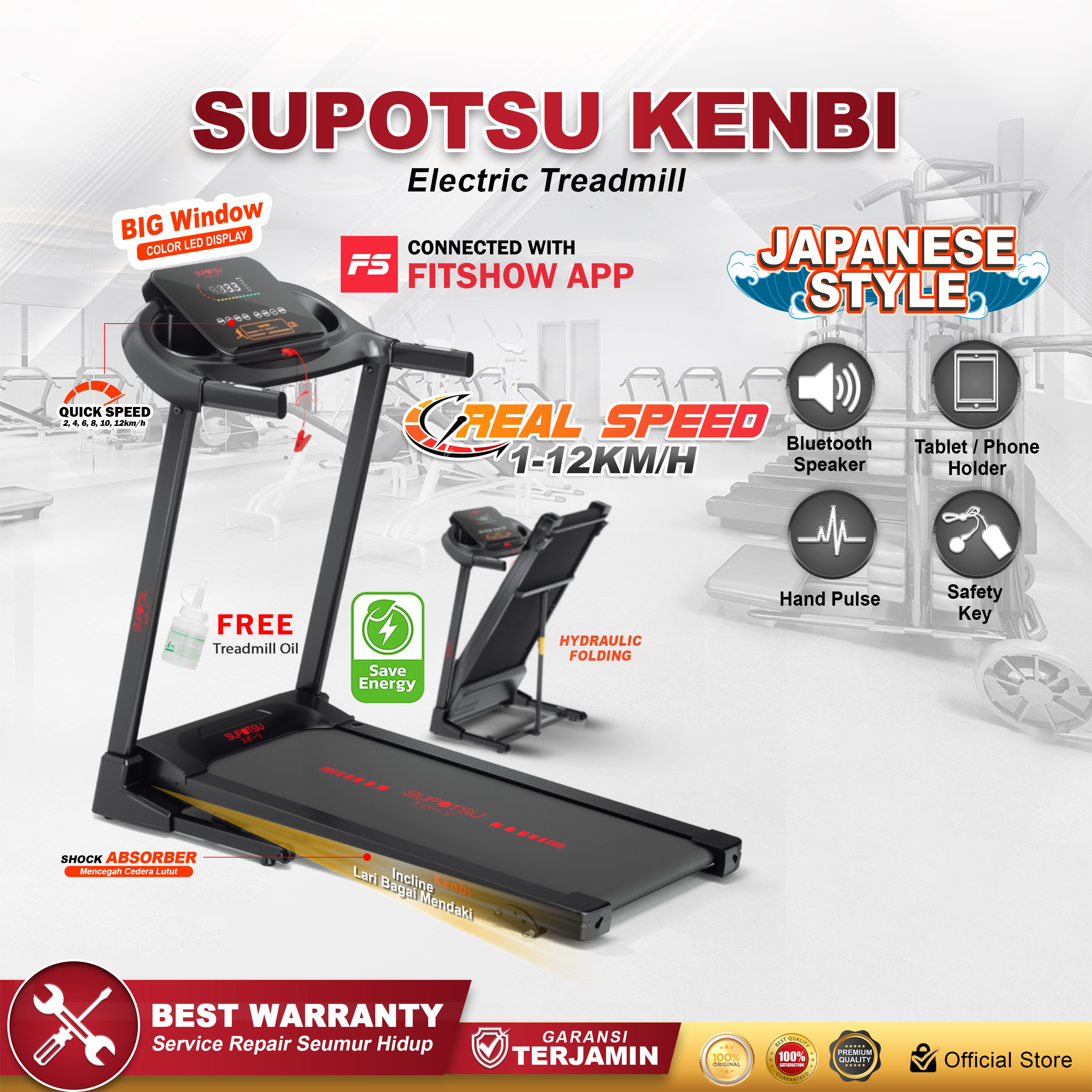 SUPOTSU KENBI Hitam Treadmill Elektrik Terbaru